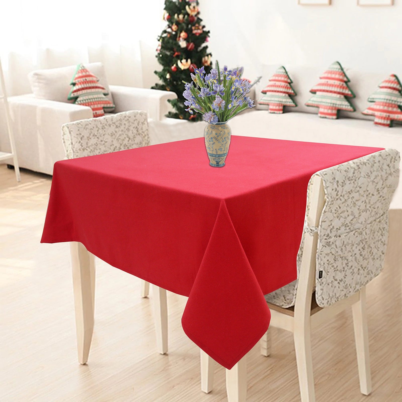Cotton Solid Red 6 Seater Table Cloths
