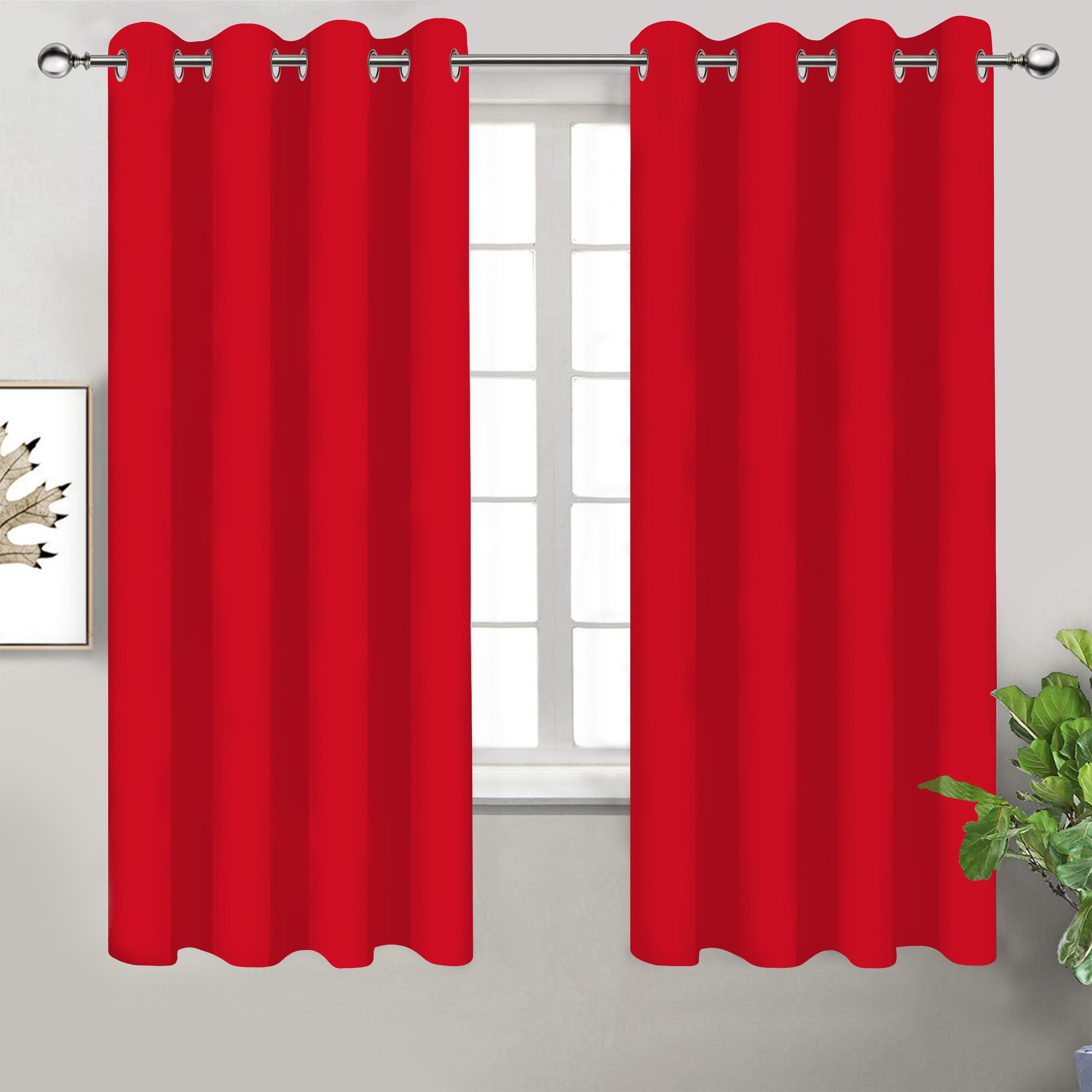 Cotton Solid Red 7ft Door Curtains Pack Of 2