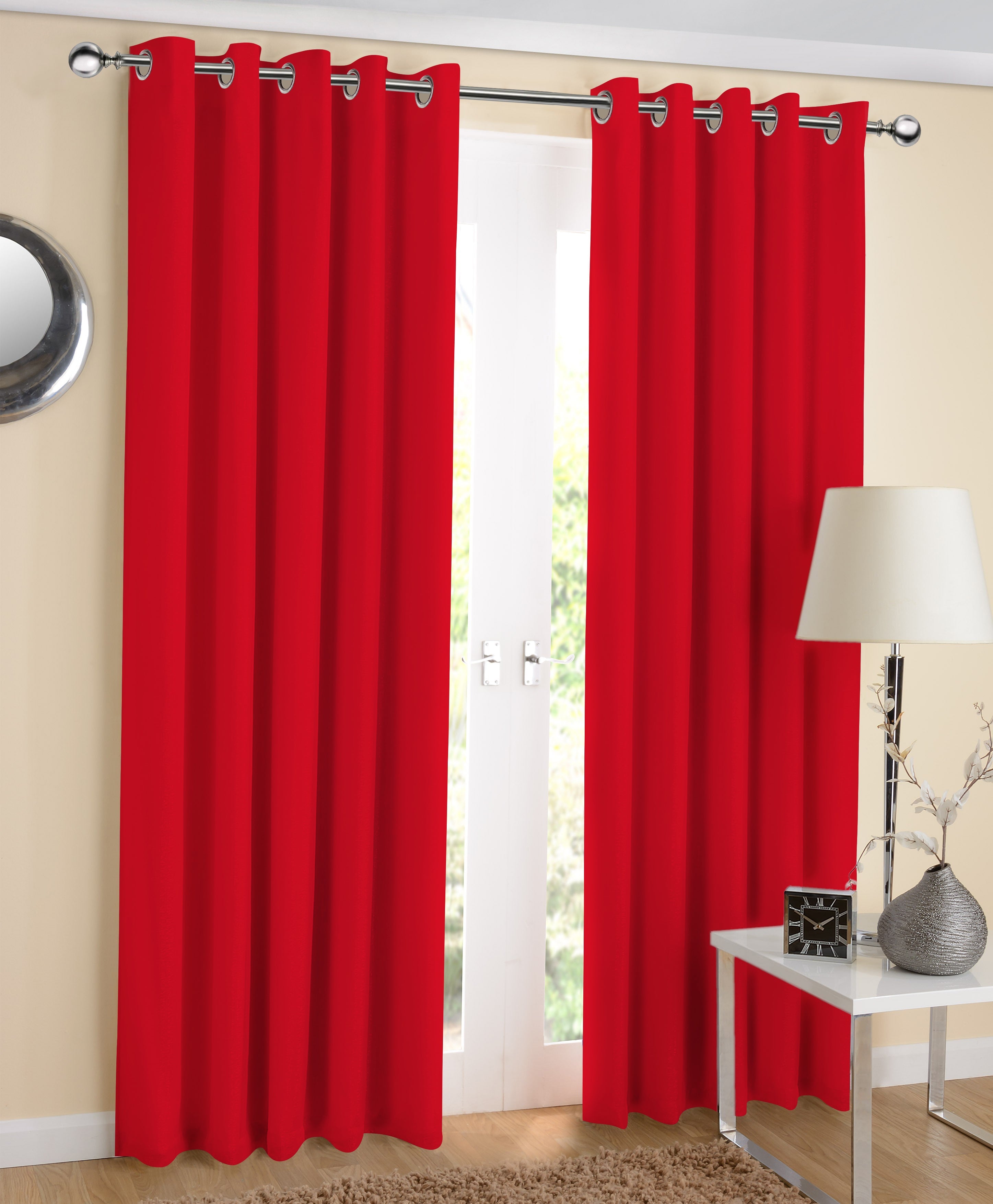 Cotton Solid Red 5ft Window Curtains Pack Of 2
