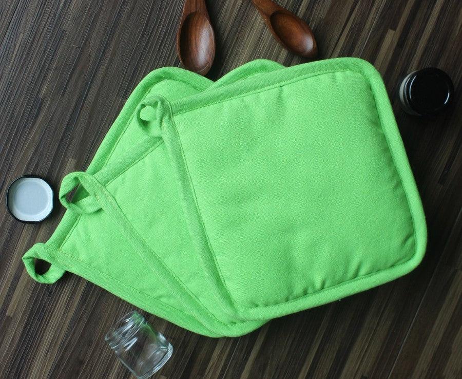 Cotton Solid Apple Green Pot Holders Pack Of 3