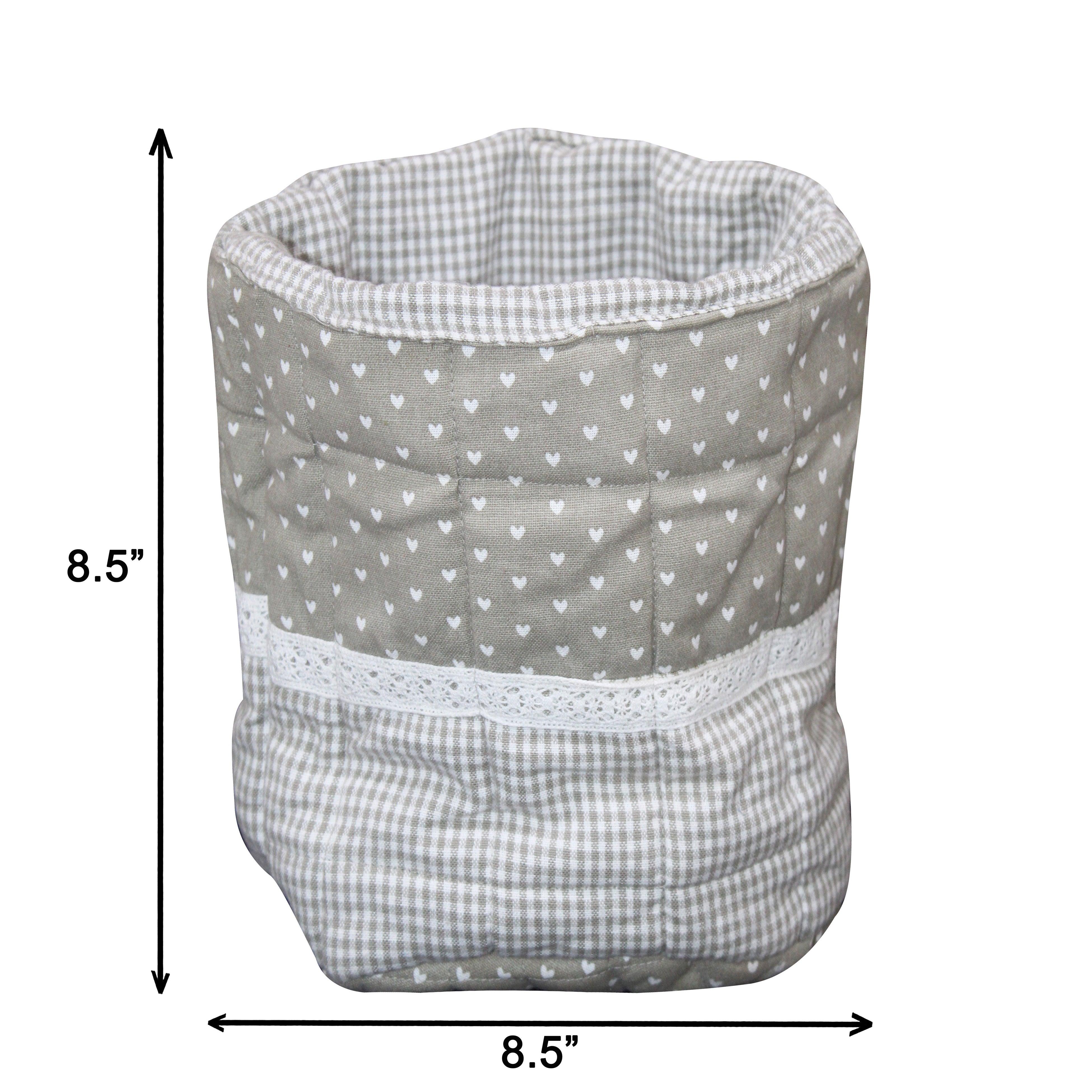 Cotton Small Grey Heart Check Fruit Basket Pack Of 1