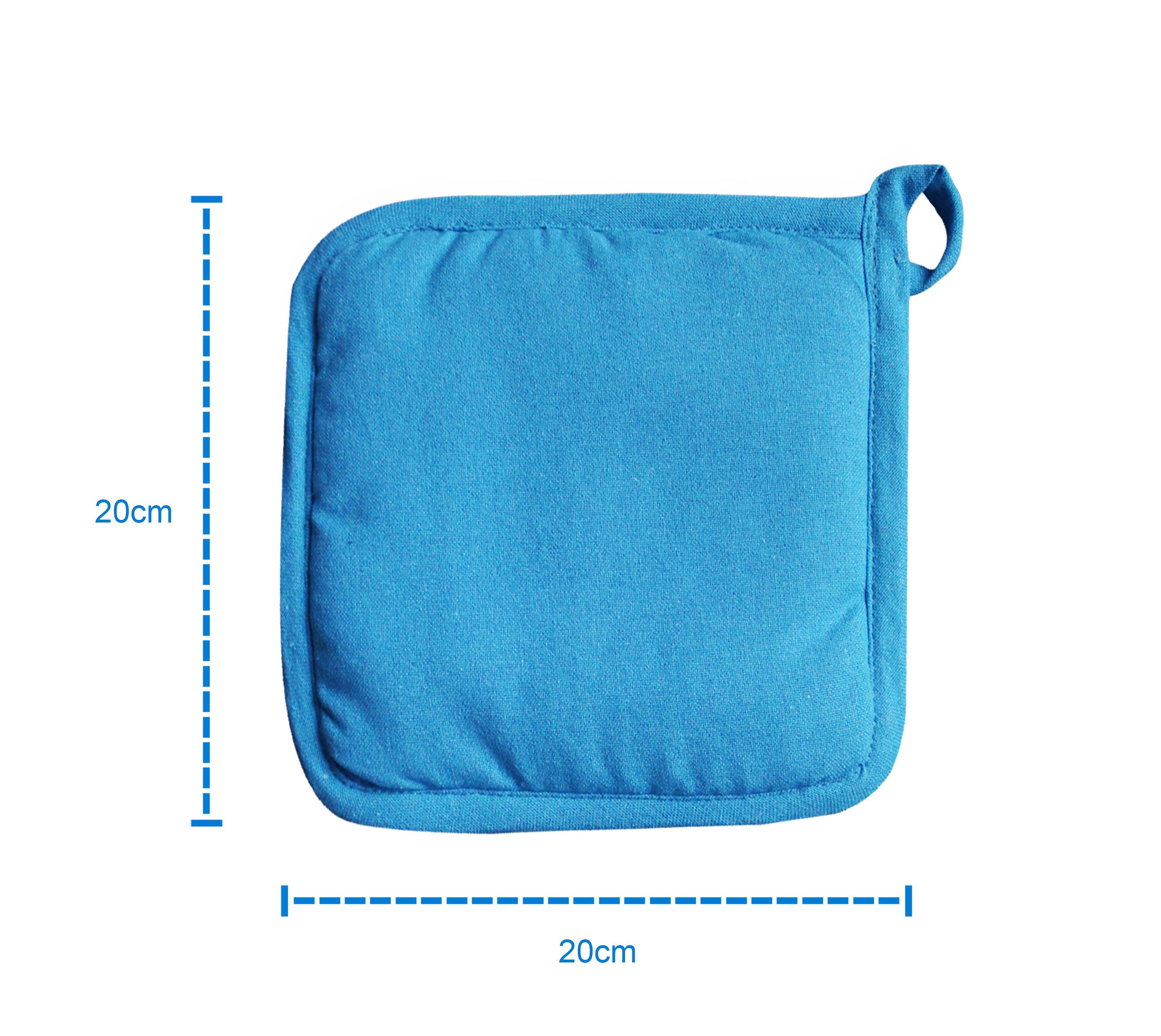 Cotton Solid Turquoise Blue Pot Holders Pack Of 3