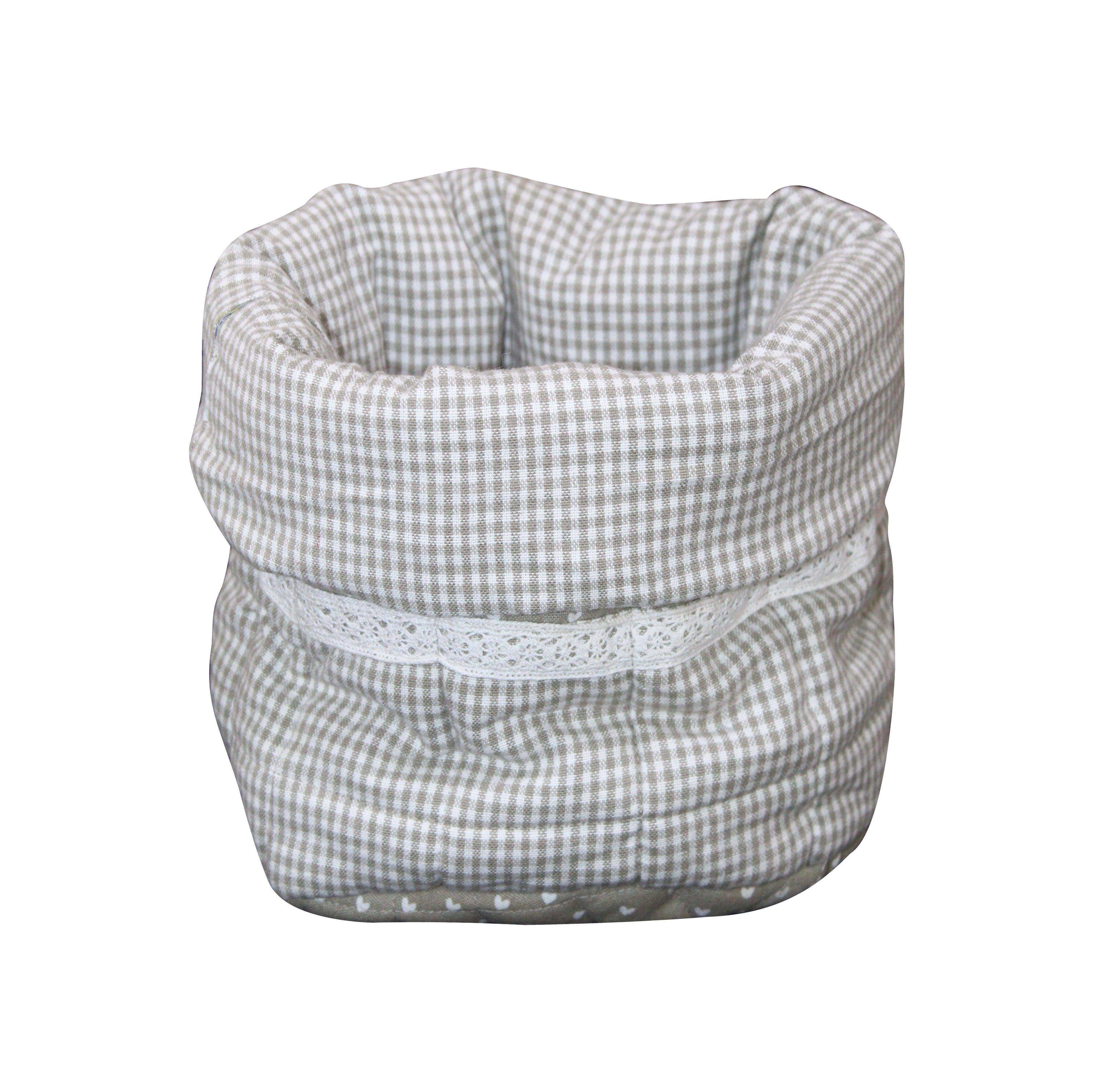 Cotton Small Grey Heart Check Fruit Basket Pack Of 1