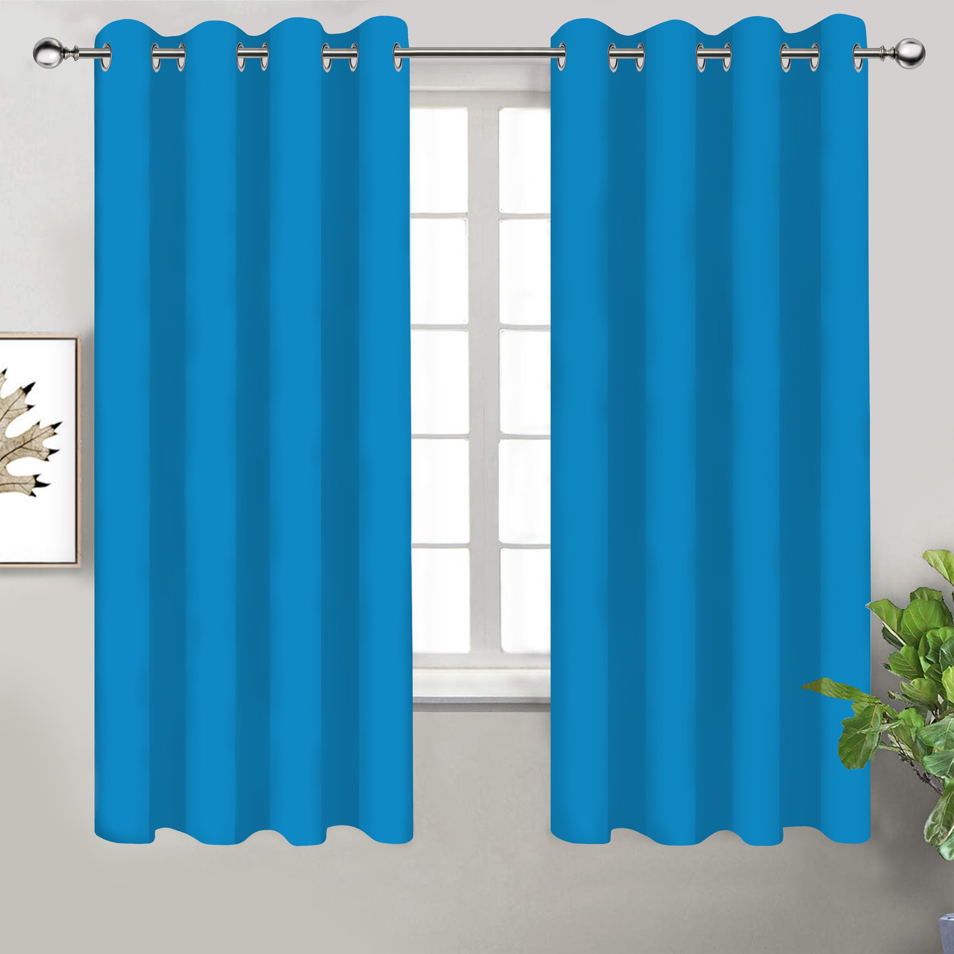 Cotton Solid Turquoise Blue 7ft Door Curtains Pack Of 2