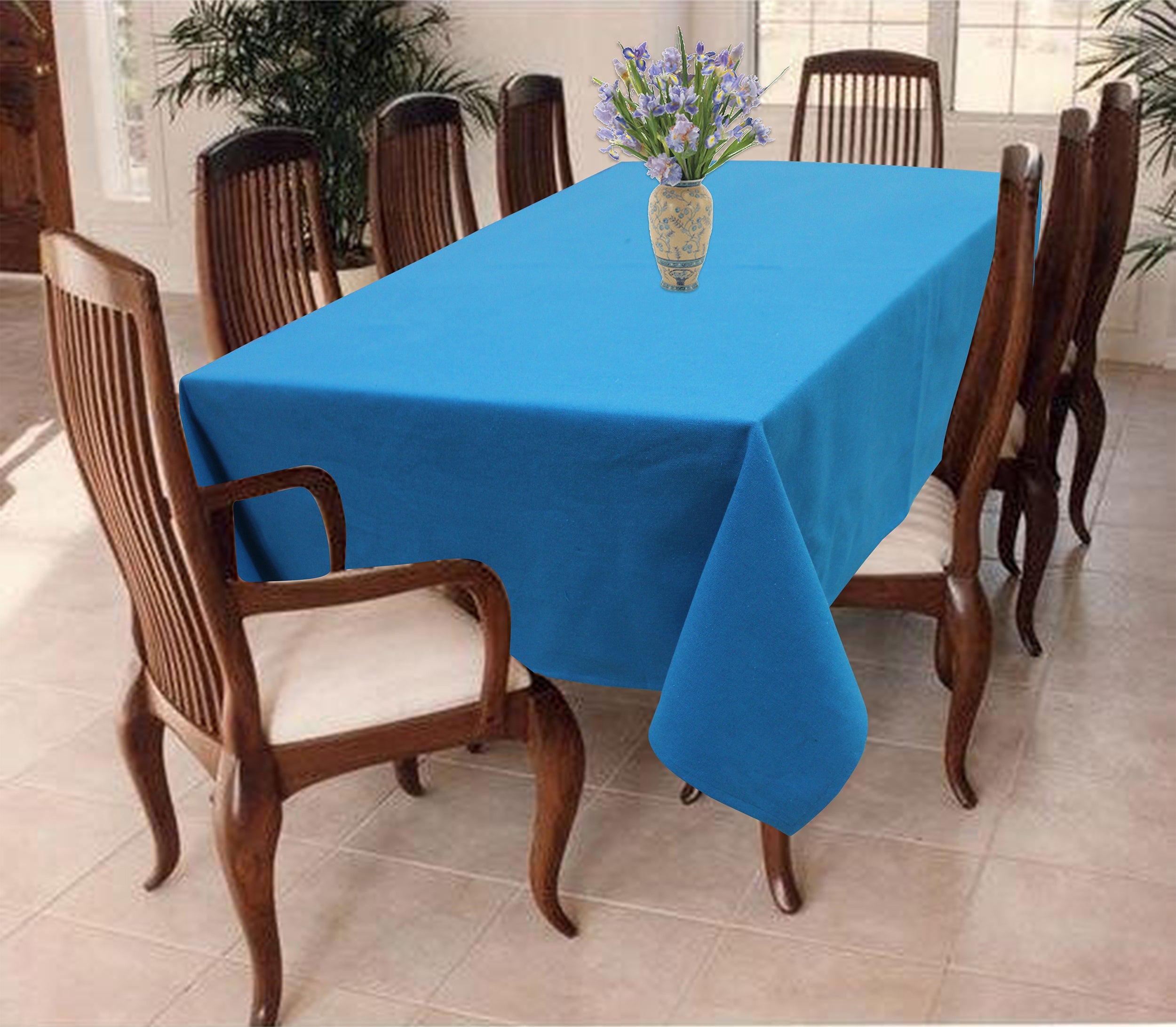 Cotton Solid Turquoise Blue 6 Seater Table Cloths