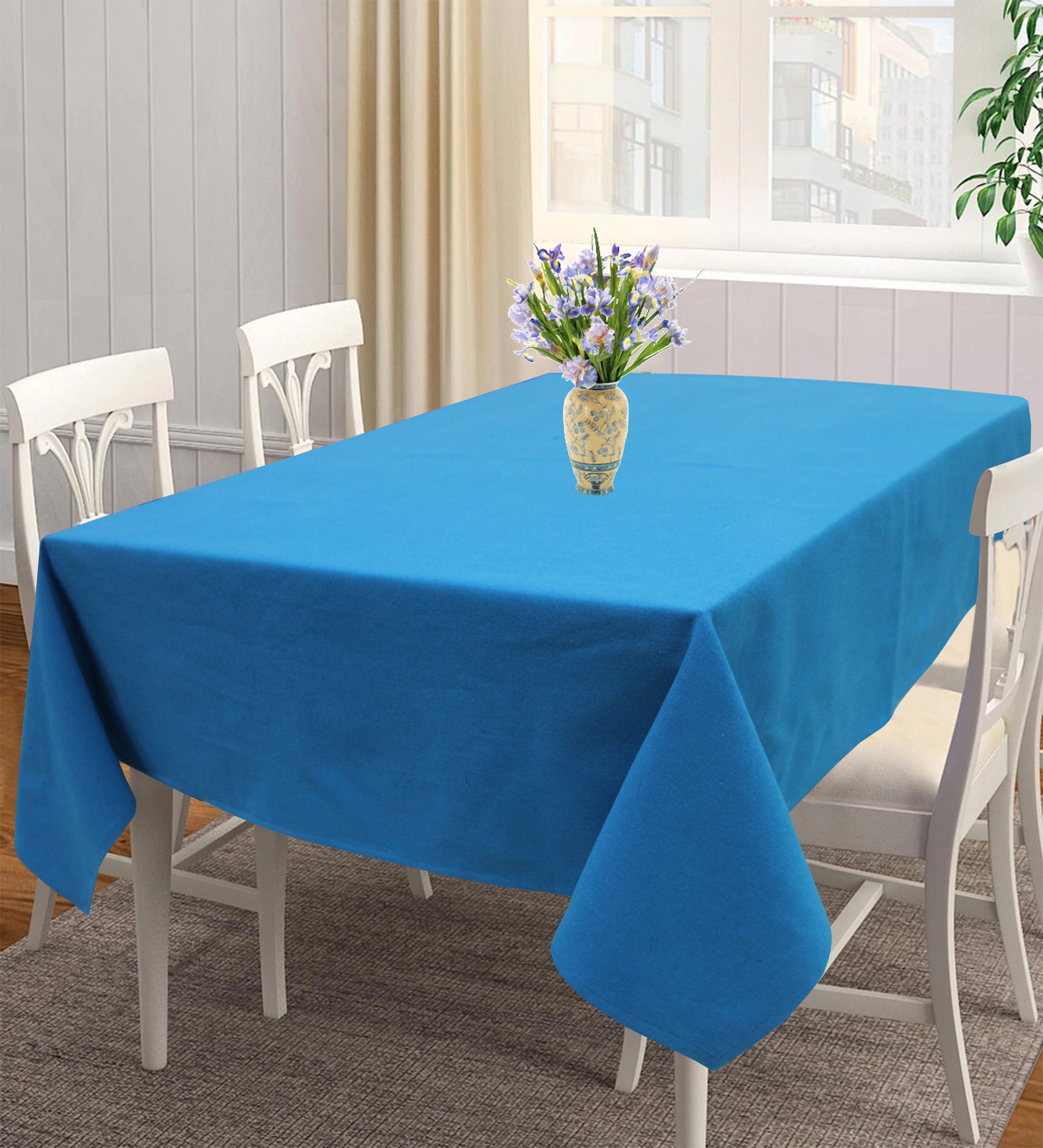 Cotton Solid Turquoise Blue 8 Seater Table Cloths