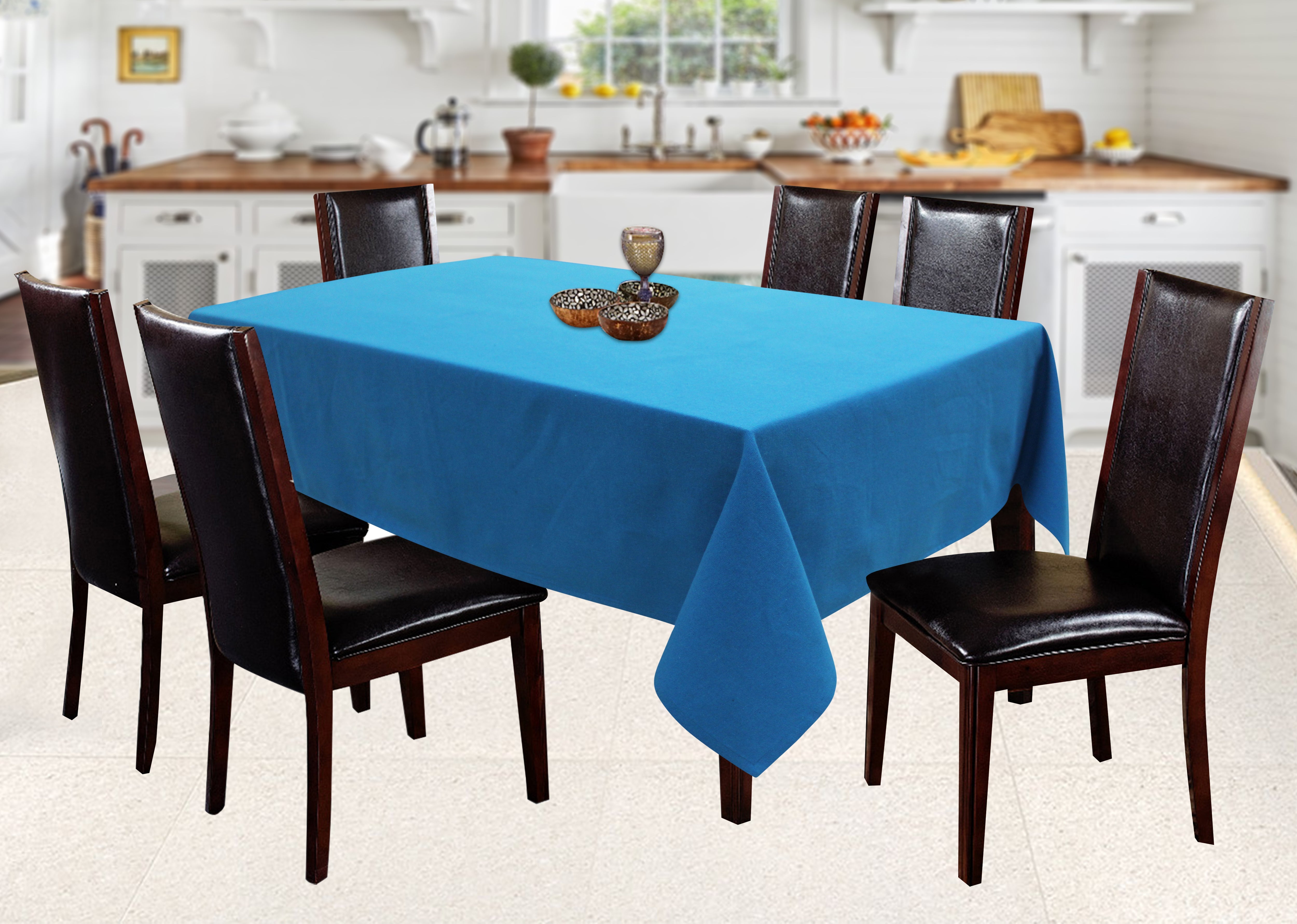 Cotton Solid Turquoise Blue 8 Seater Table Cloths