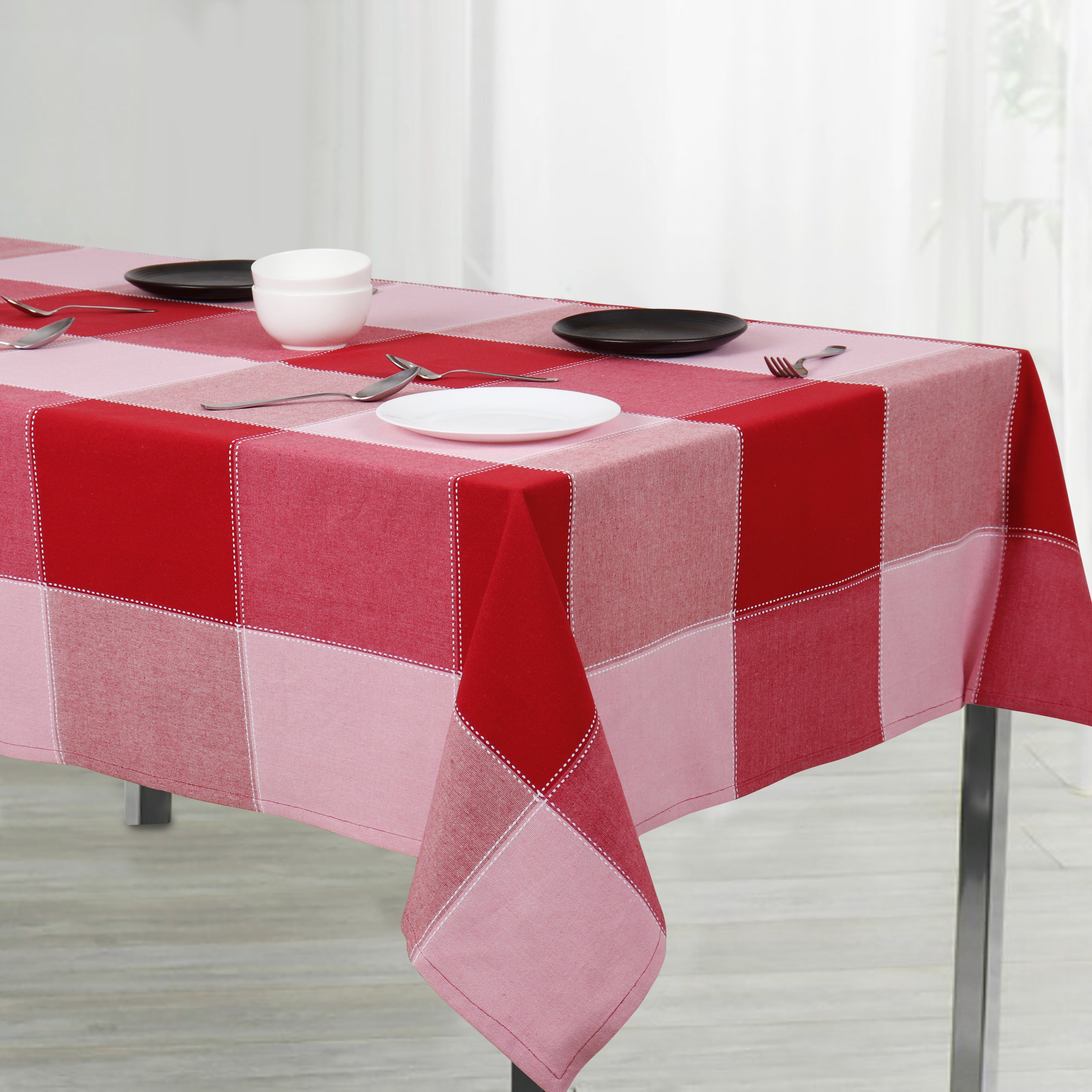 Cotton 4 Way Dobby Red 8 Seater Table Cloths