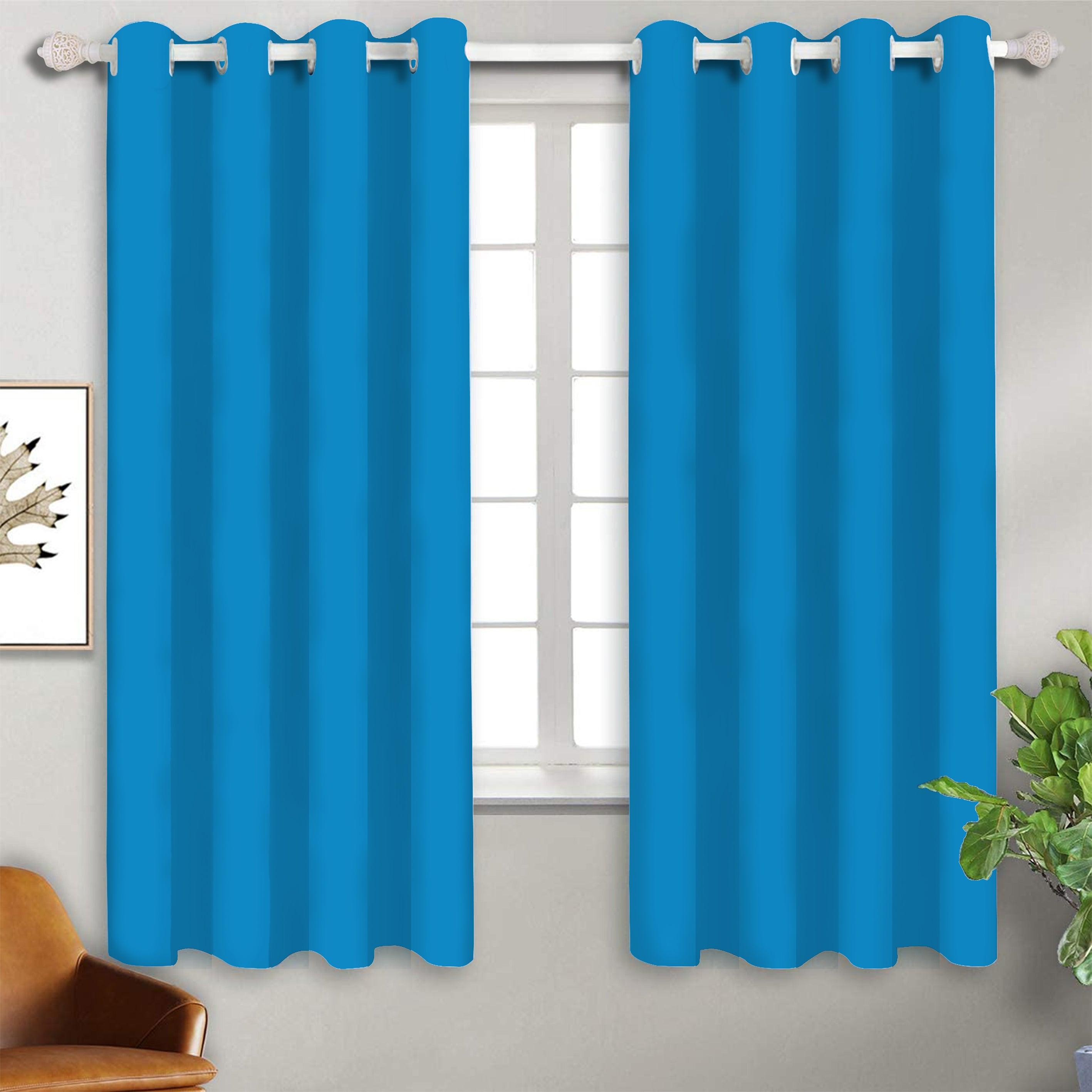 Cotton Solid Turquoise Blue 5ft Window Curtains Pack Of 2