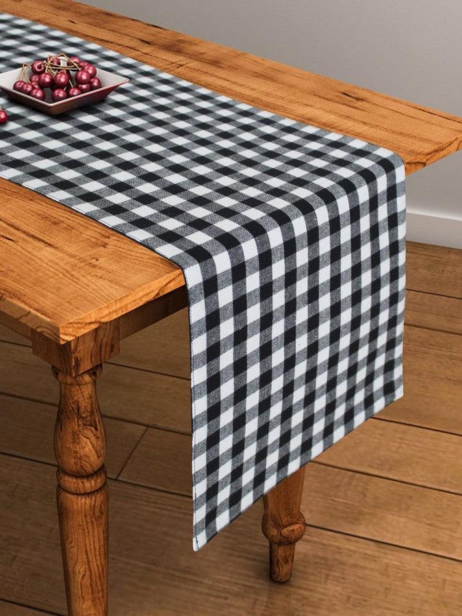 Cotton Gingham Check Black Table Runner