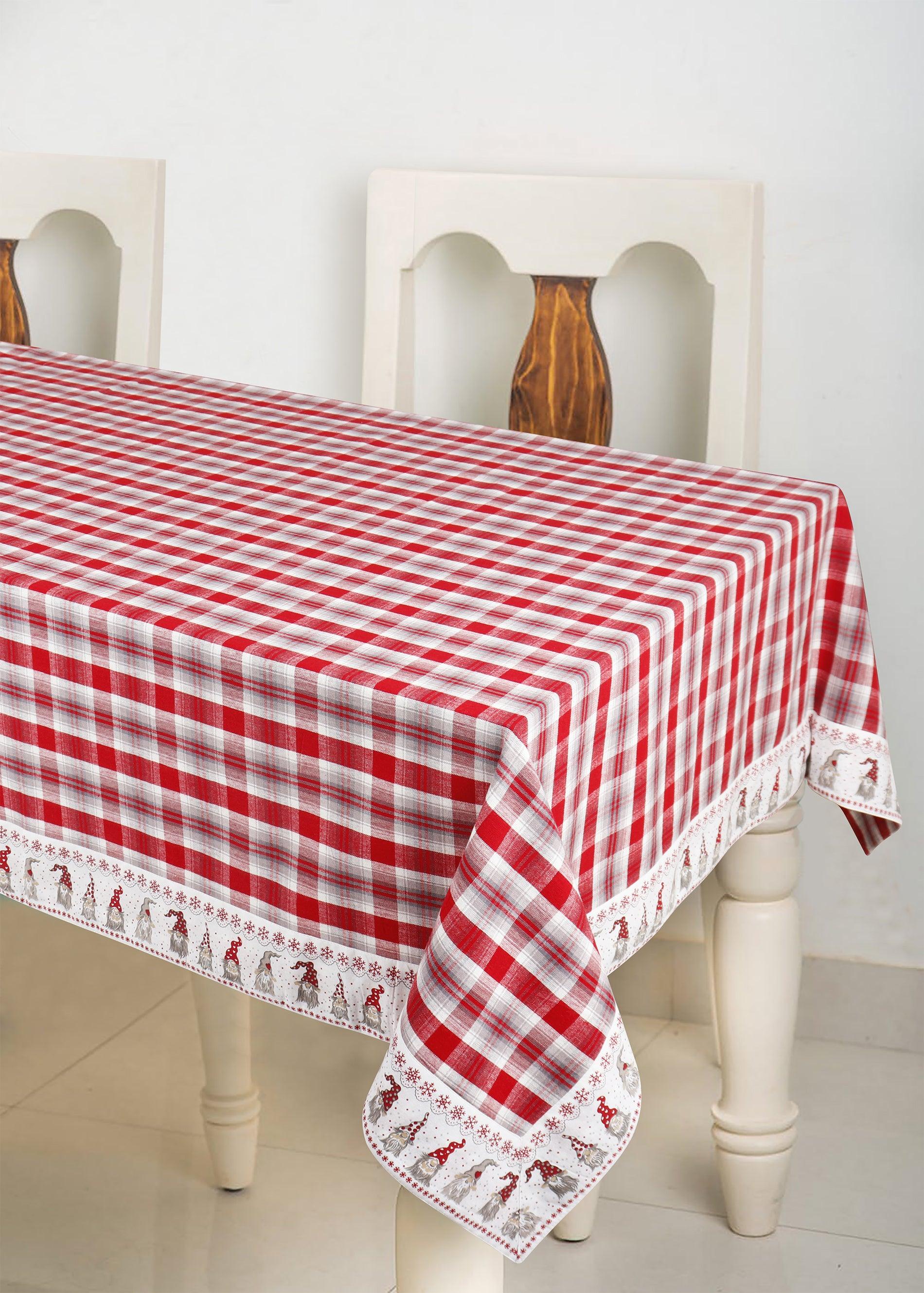 Cotton Red Check with Xmas Border 6 Seater Table Cloths