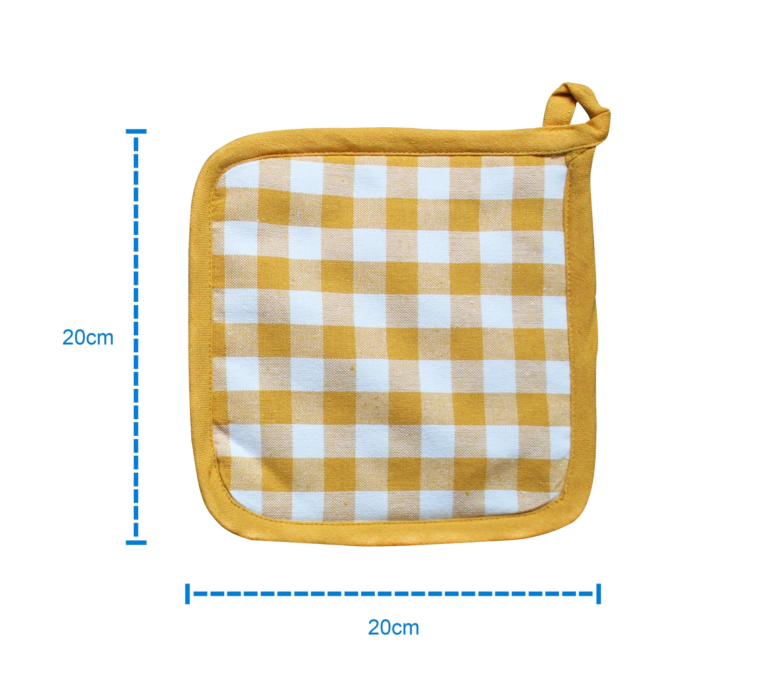 Cotton Gingham Check Yellow Pot Holders Pack Of 3