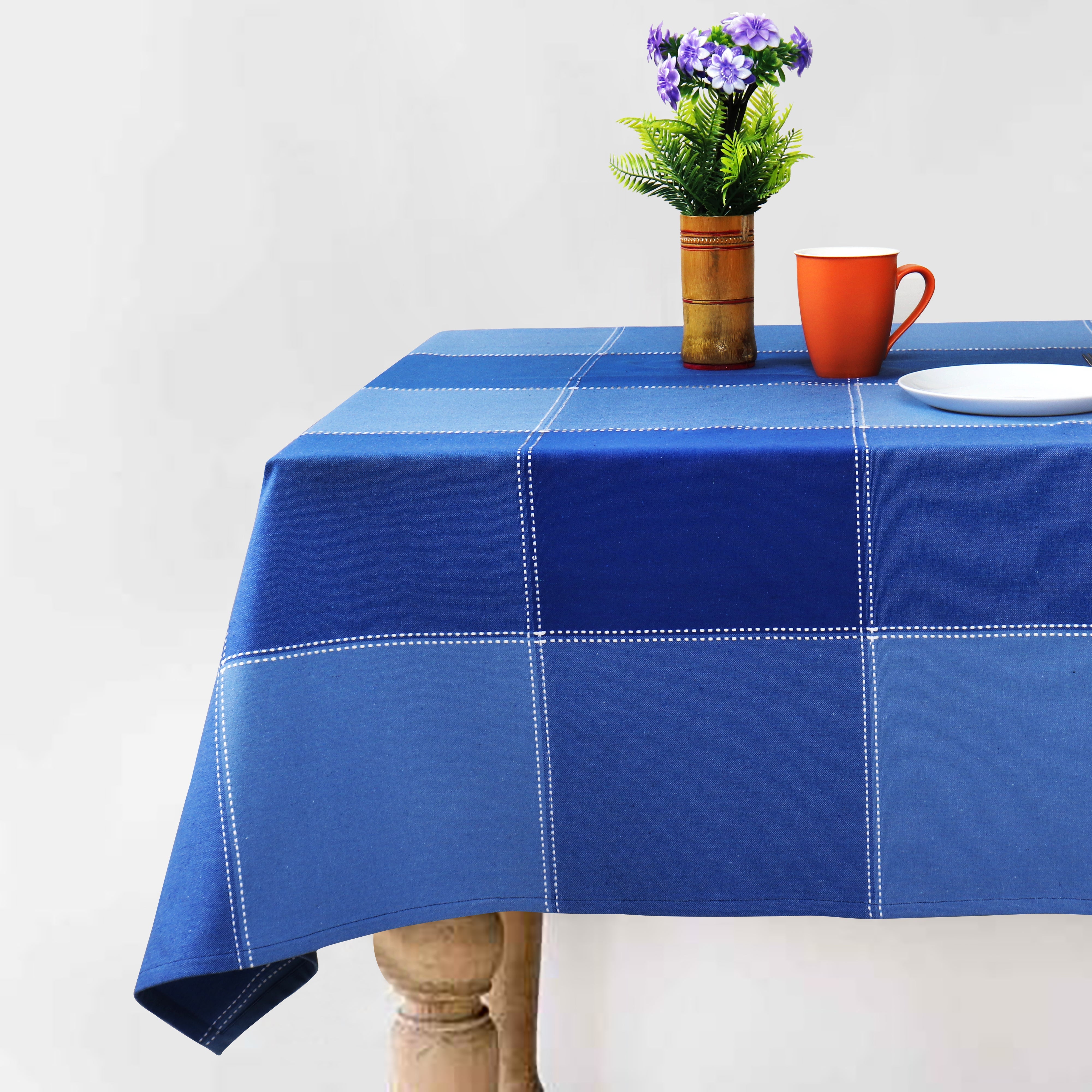 Cotton 4 Way Dobby Blue 6 Seater Table Cloths