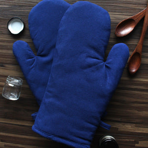 Cotton Solid Blue Oven Gloves Pack Of 2 freeshipping - Airwill
