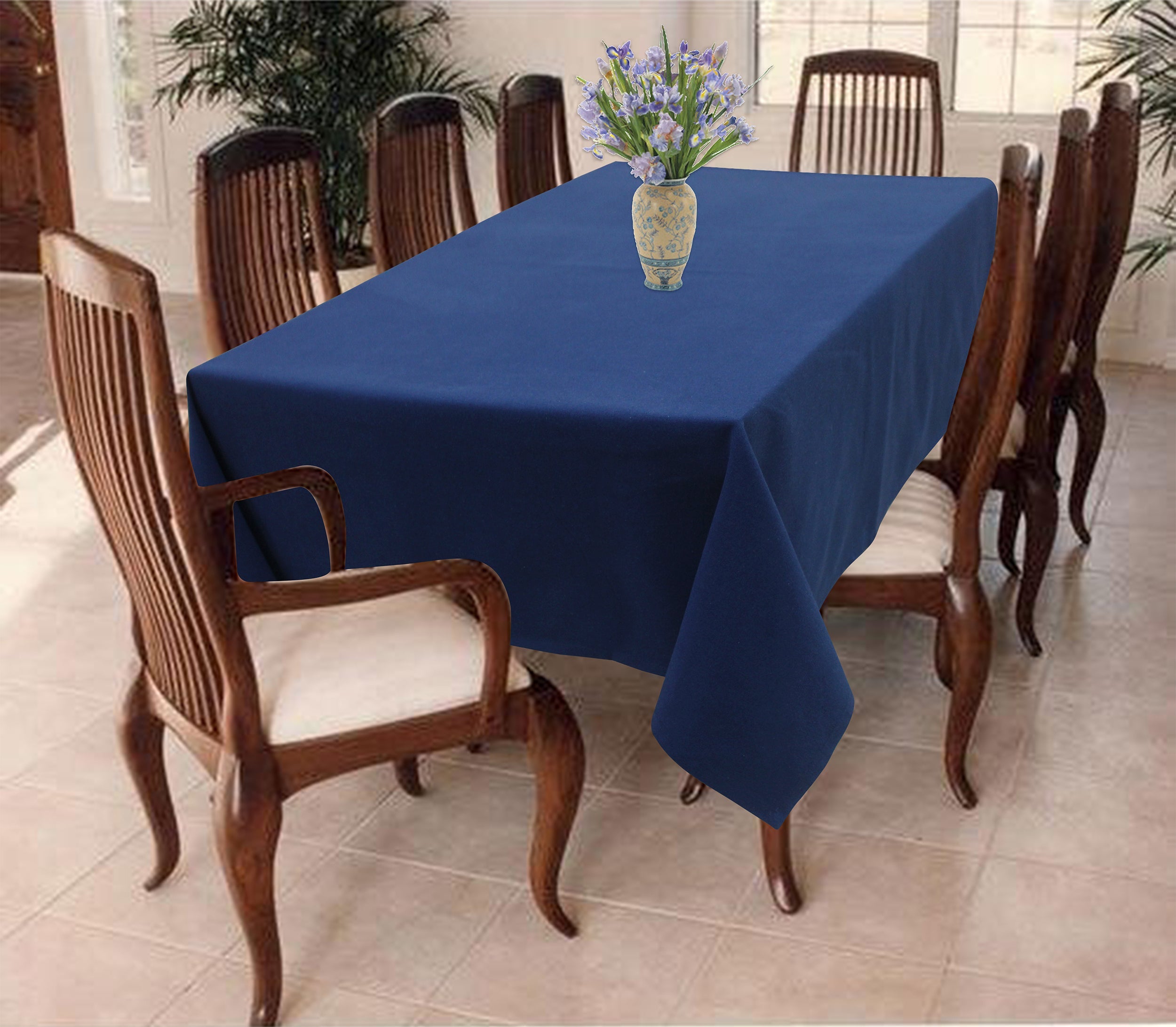 Cotton Solid Blue 6 Seater Table Cloths