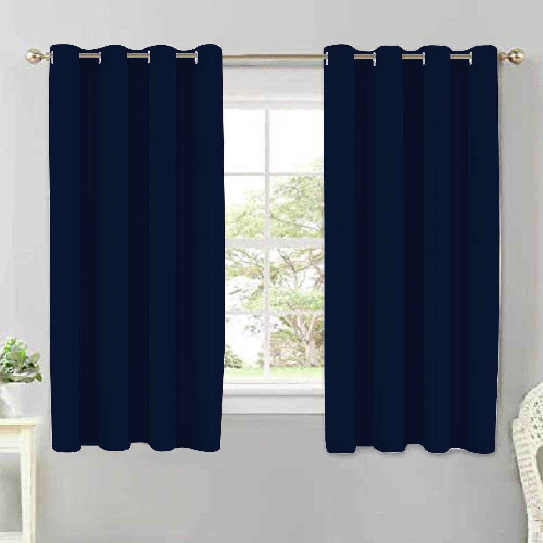 Cotton Solid Blue 5ft Window Curtains Pack Of 2