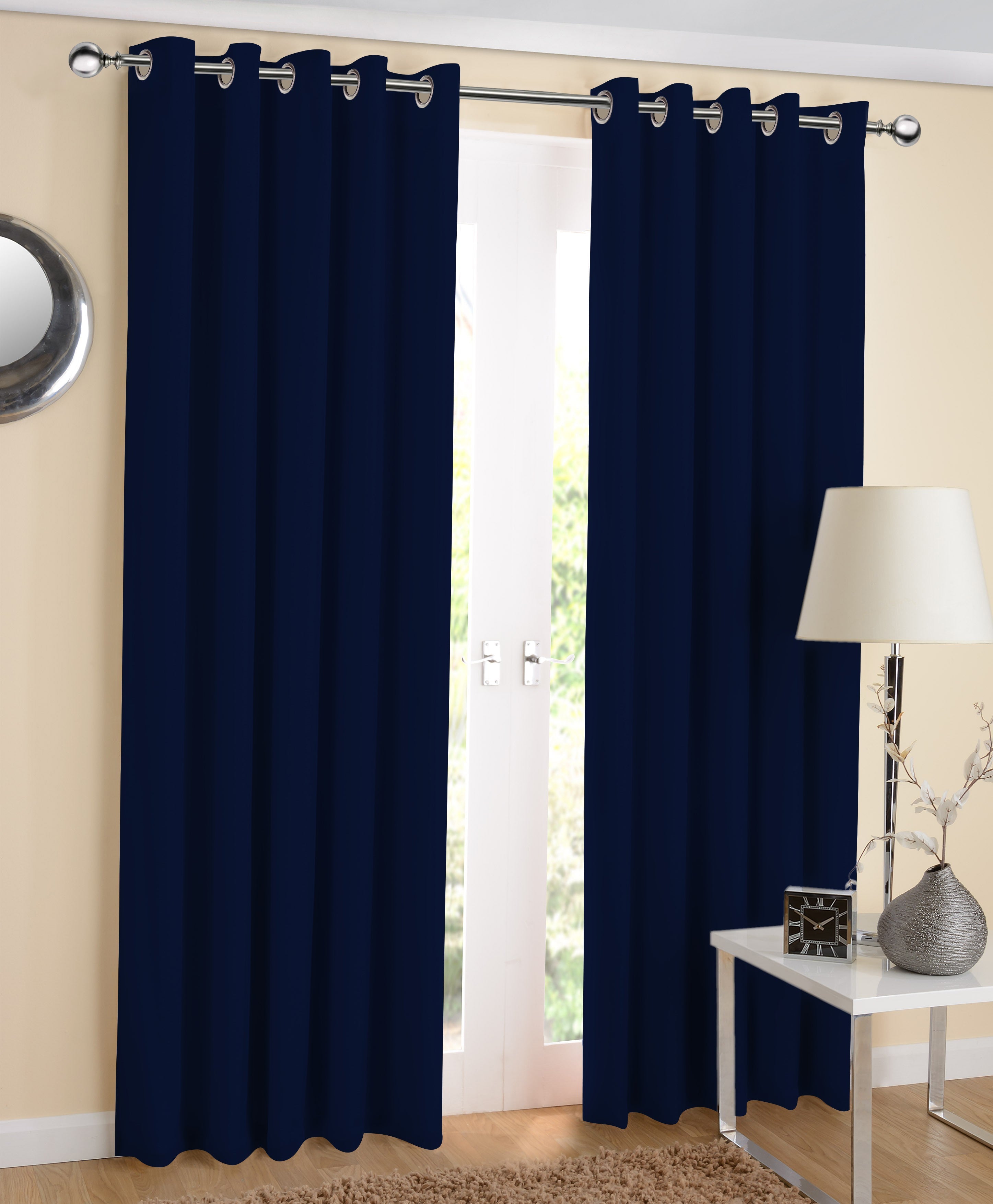 Cotton Solid Blue 7ft Door Curtains Pack Of 2