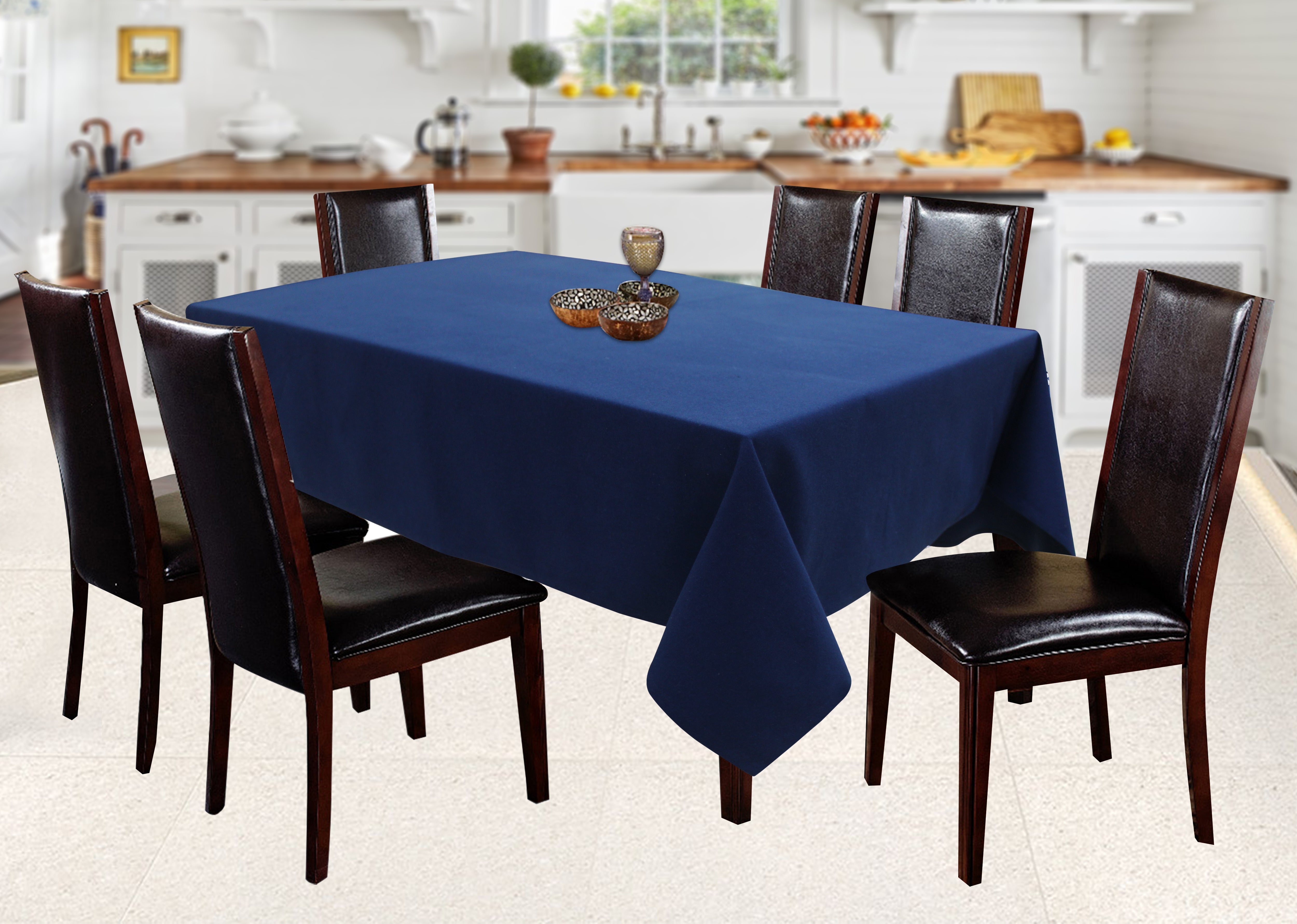 Cotton Solid Blue 4 Seater Table Cloths