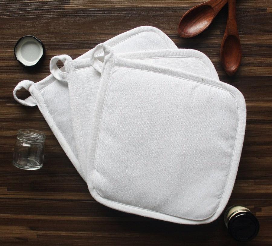 Cotton Solid White Pot Holders Pack Of 3