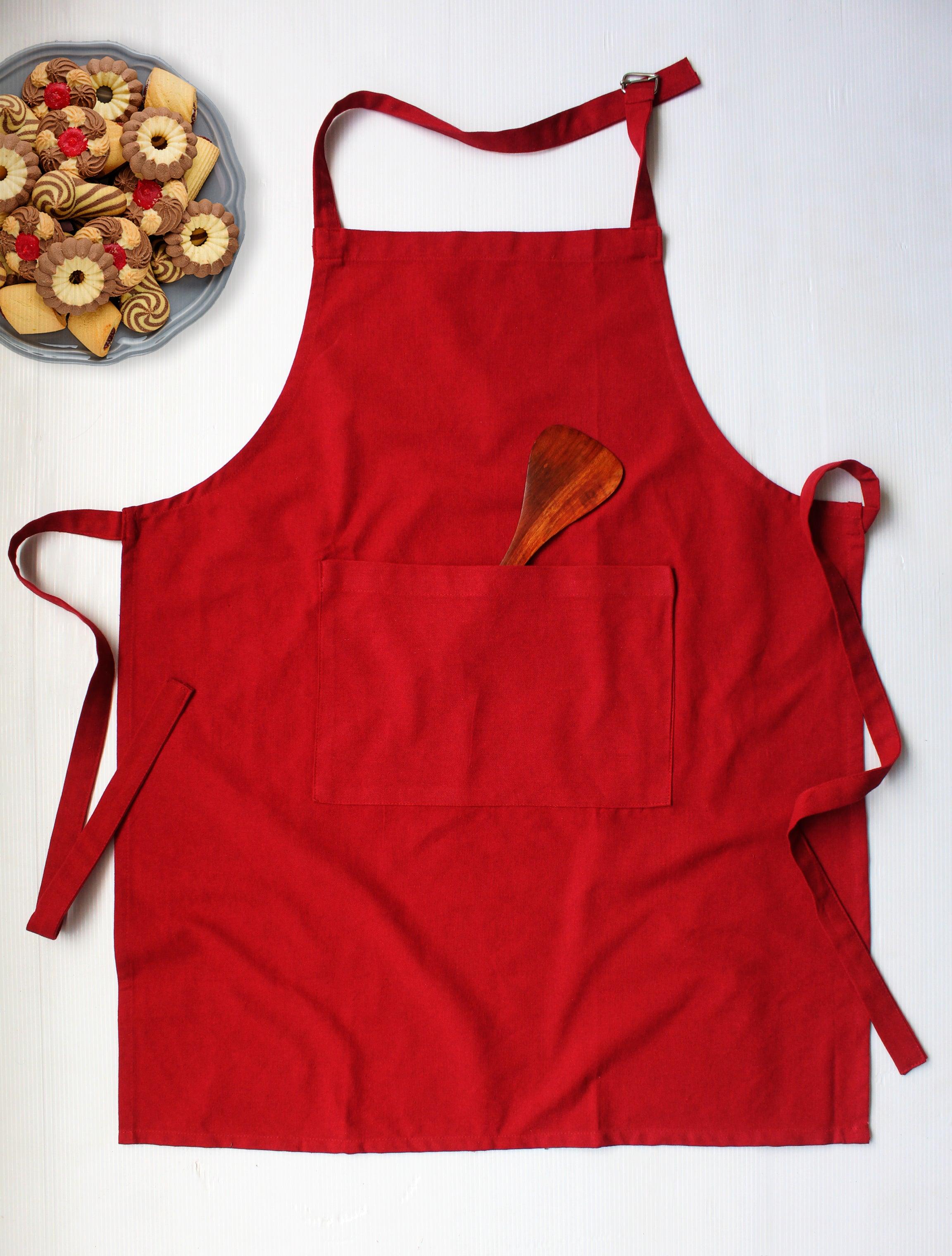 Cotton Solid Cherry Red Free Size Apron