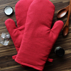 Cotton Solid Cherry Red Oven Gloves Pack Of 2 freeshipping - Airwill