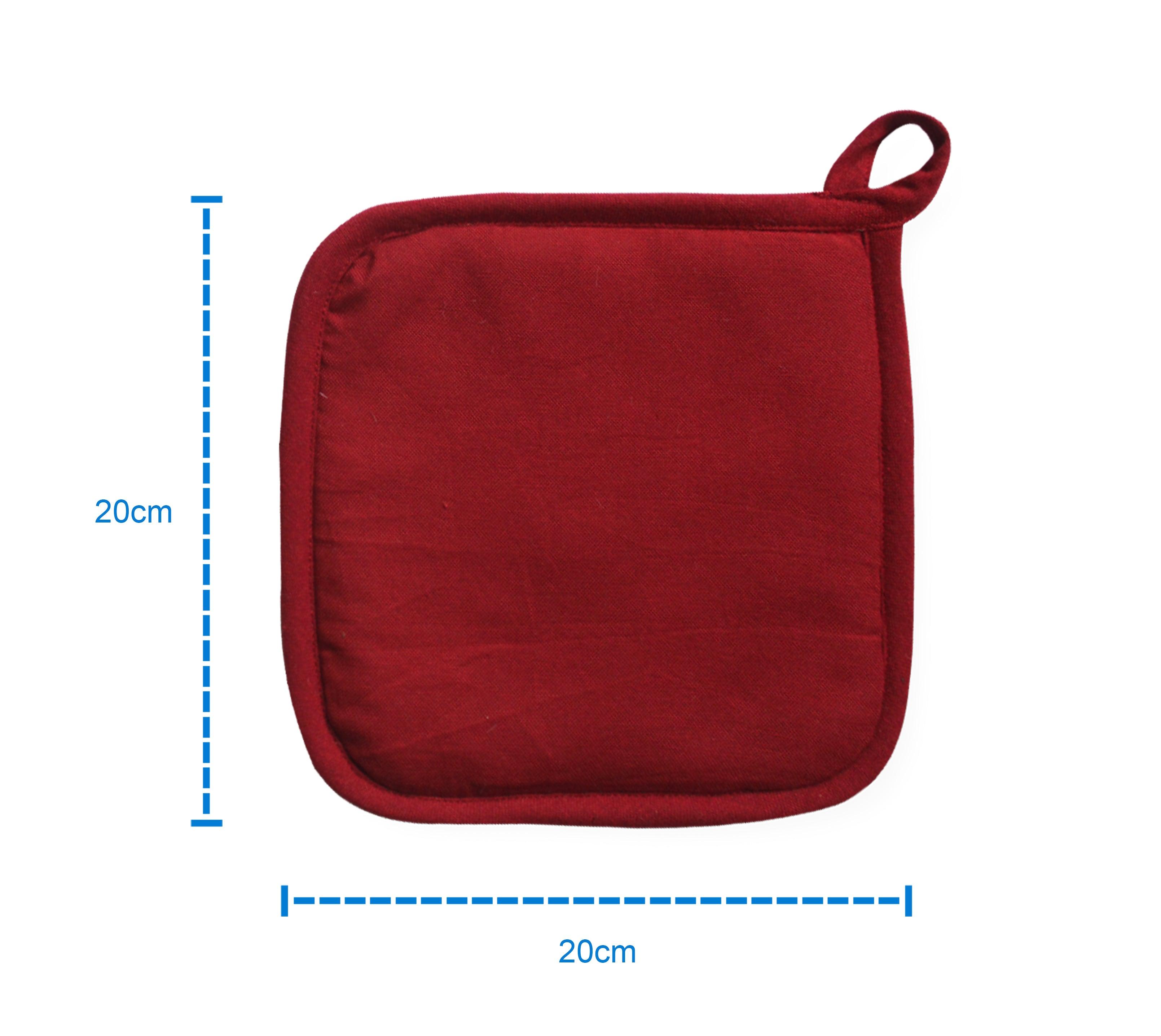 Cotton Solid Cherry Red Pot Holders Pack Of 3