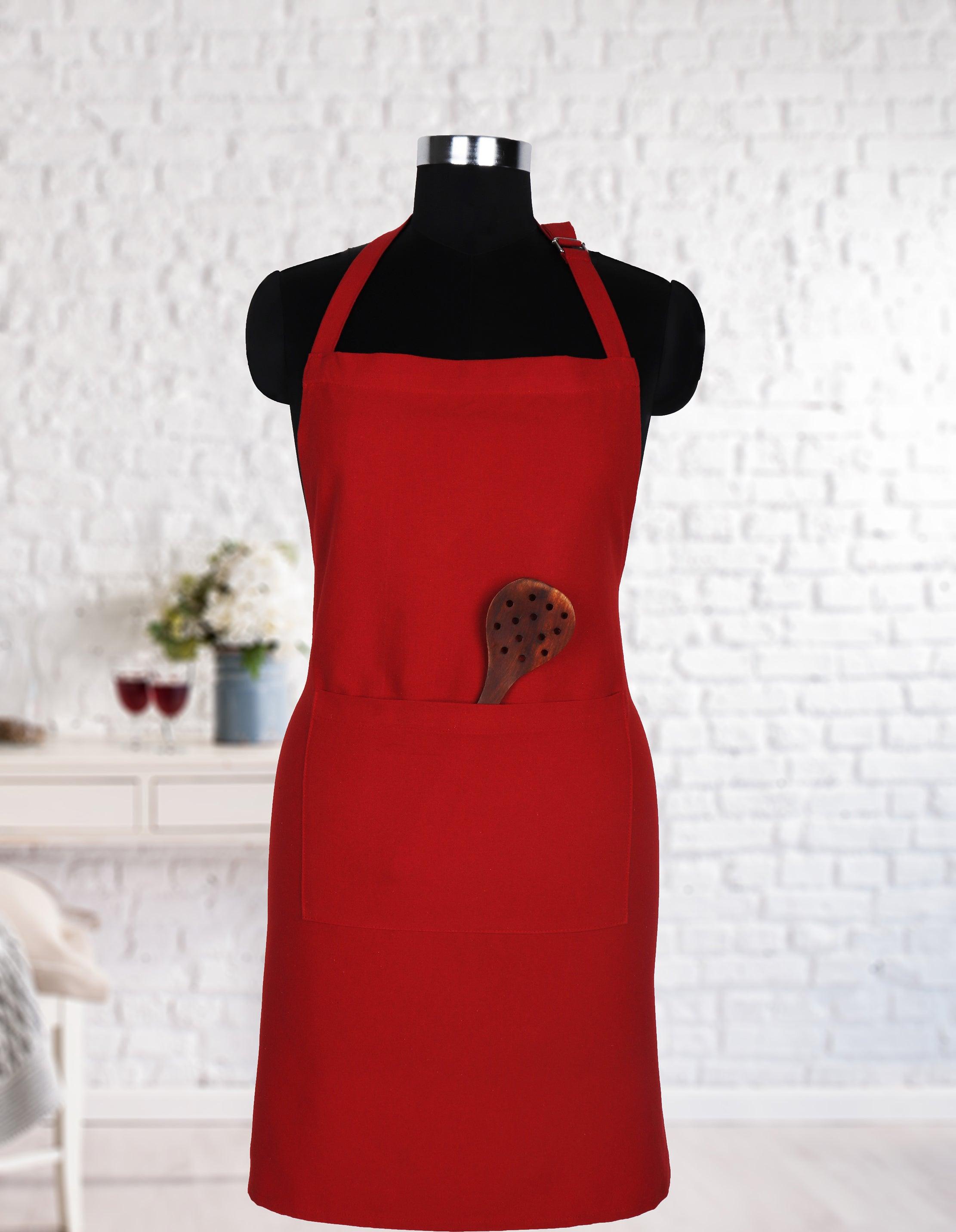 Cotton Solid Cherry Red Free Size Apron