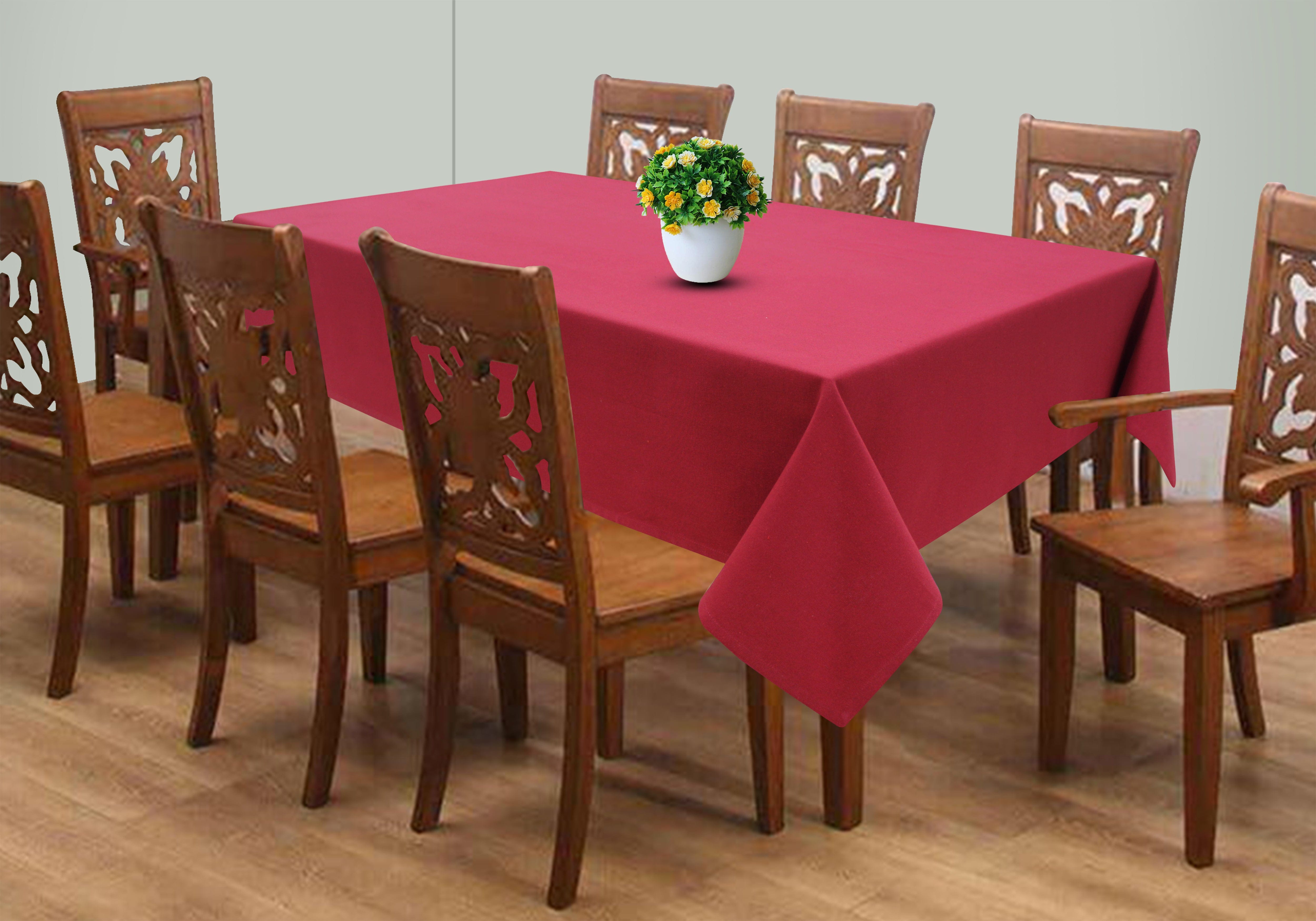 Cotton Solid Cherry Red 8 Seater Table Cloths