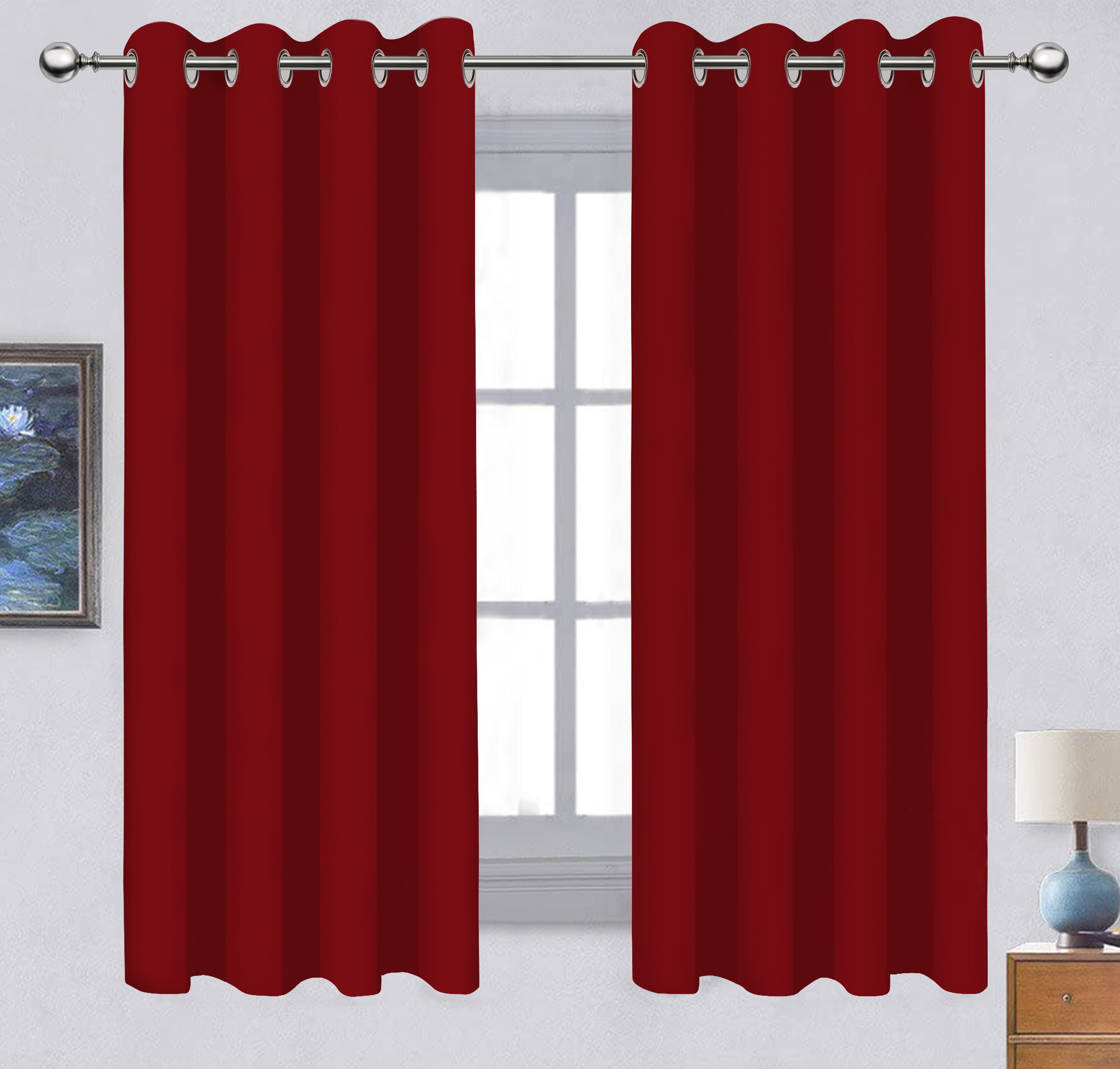Cotton Solid Cherry Red Long 9ft Door Curtains Pack Of 2