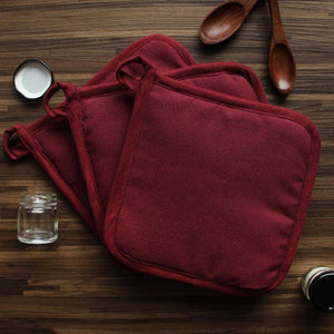 Cotton Solid Maroon Pot Holders Pack Of 3 freeshipping - Airwill