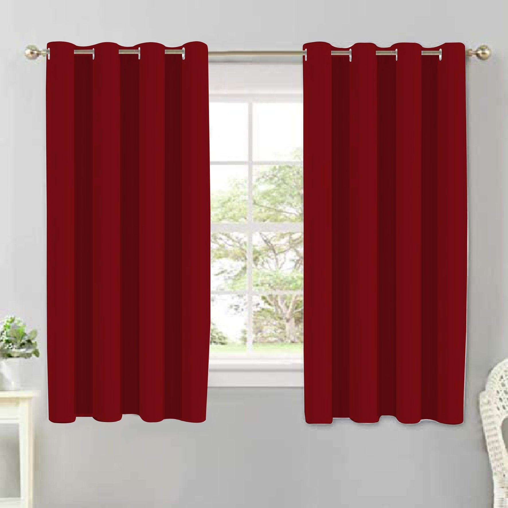 Cotton Solid Cherry Red 5ft Window Curtains Pack Of 2