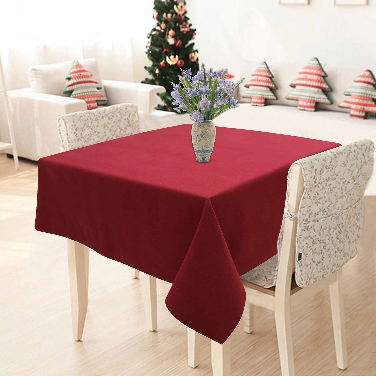 Cotton Solid Cherry Red 8 Seater Table Cloths