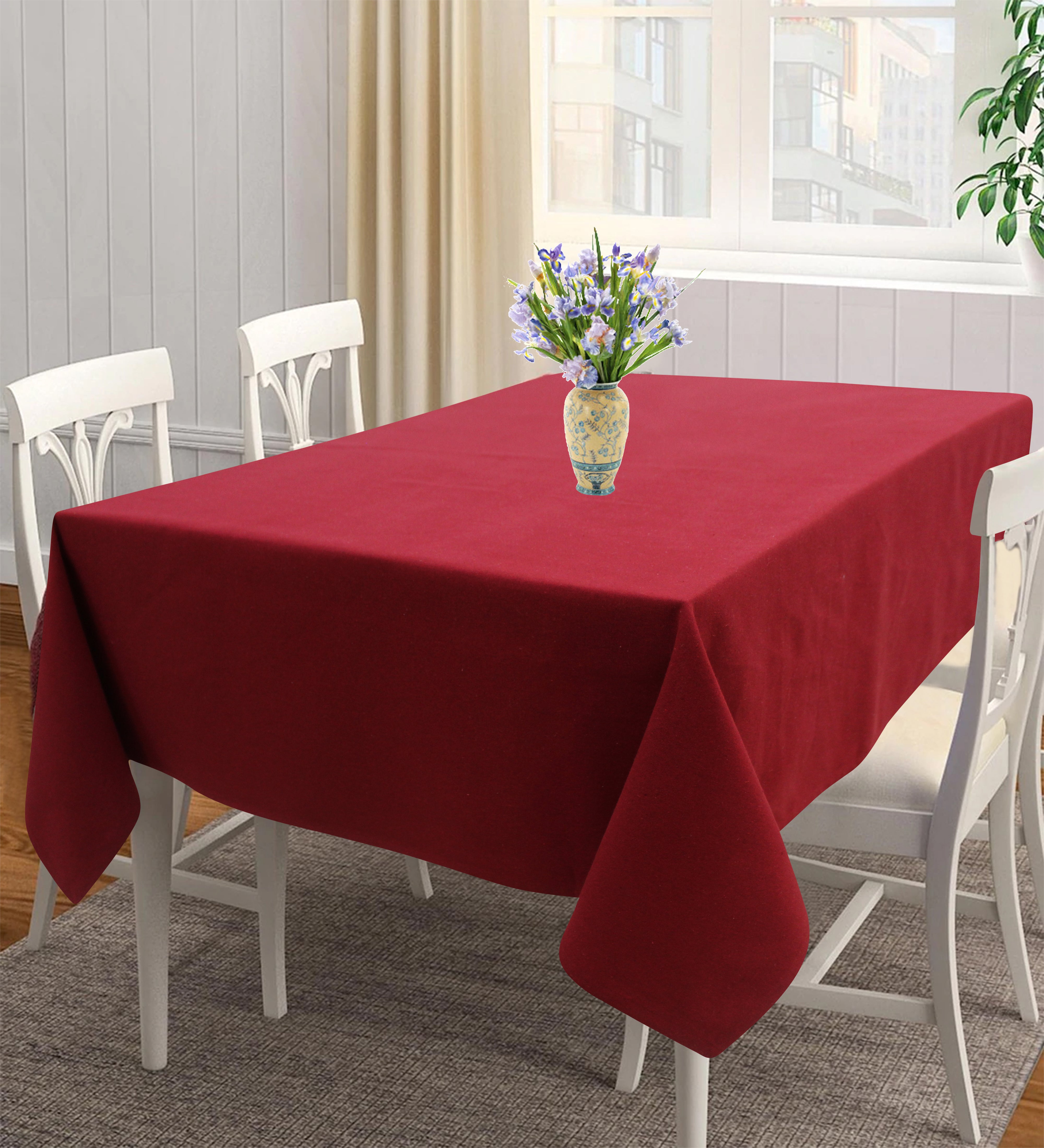 Cotton Solid Cherry Red 8 Seater Table Cloths