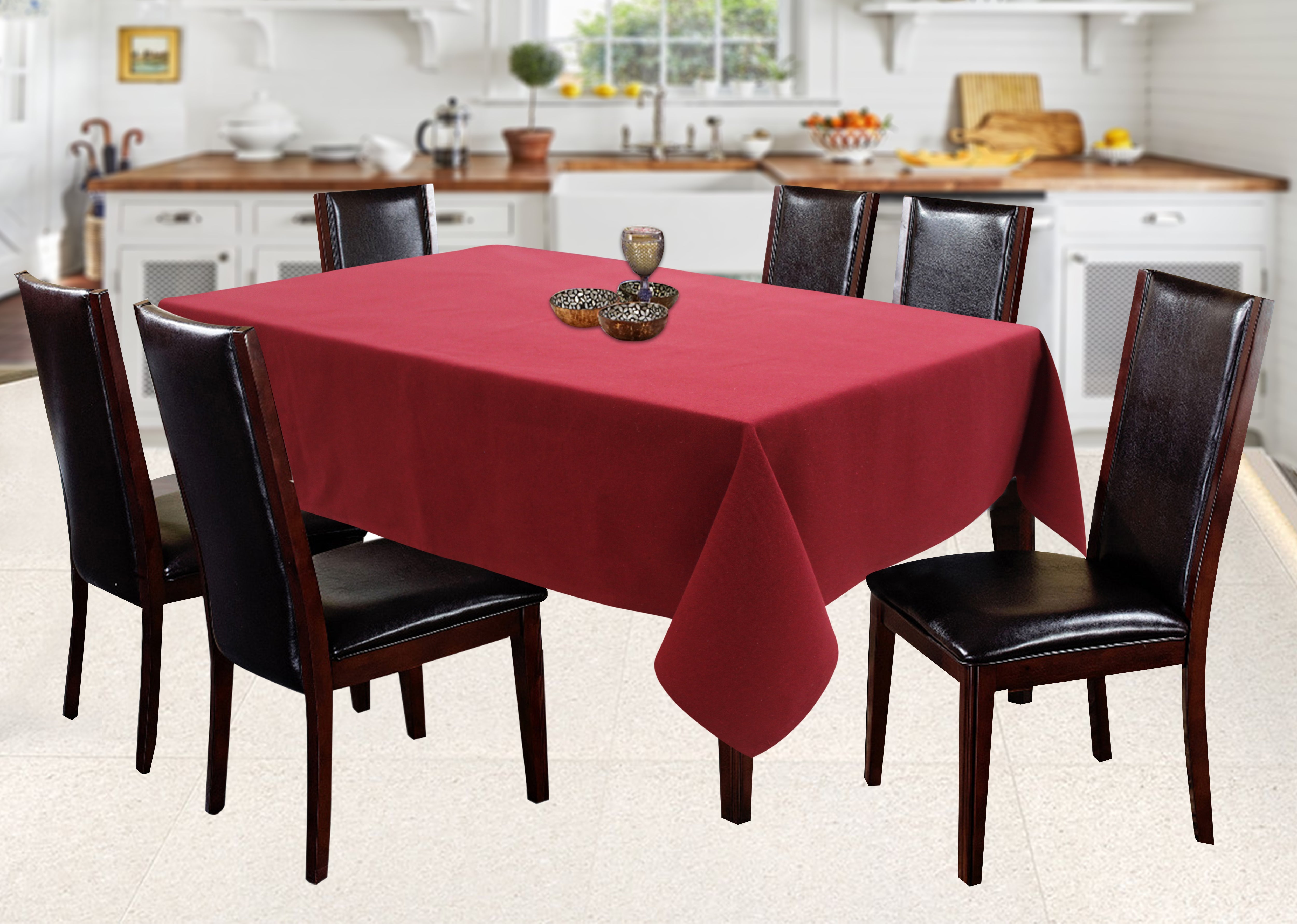 Cotton Solid Cherry Red 8 Seater Table Cloths