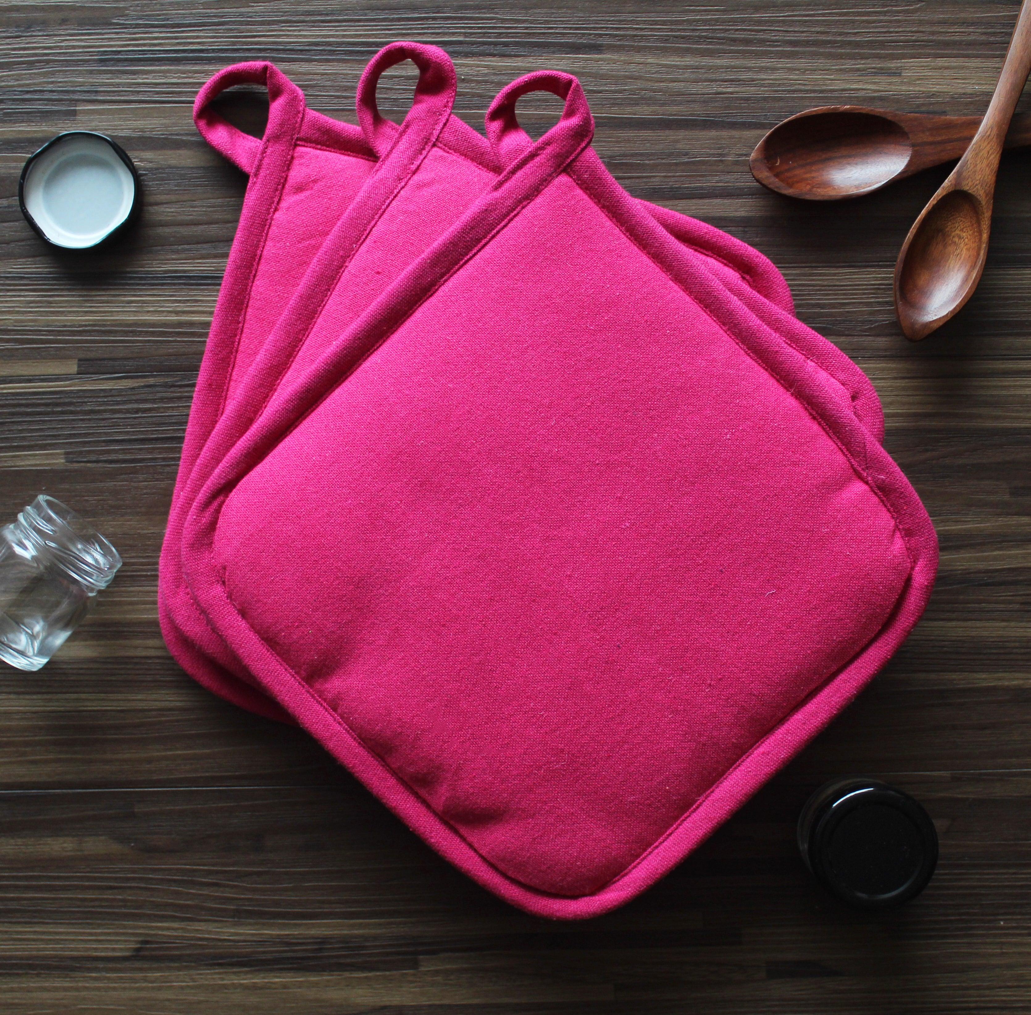 Cotton Solid Rose Pot Holders Pack Of 3