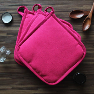 Cotton Solid Rose Pot Holders Pack Of 3 freeshipping - Airwill