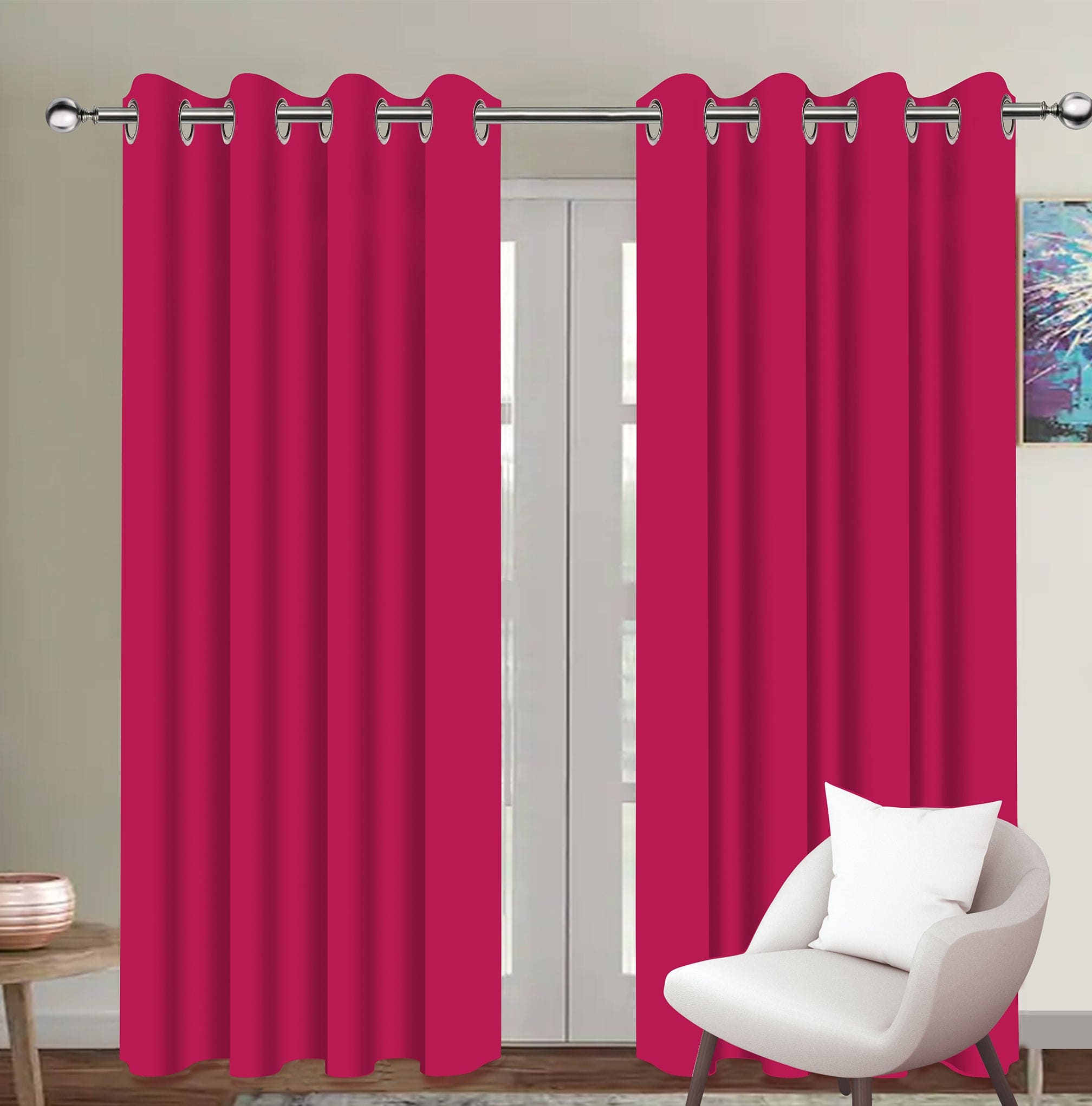 Cotton Solid Rose 9ft Long Door Curtains Pack Of 2