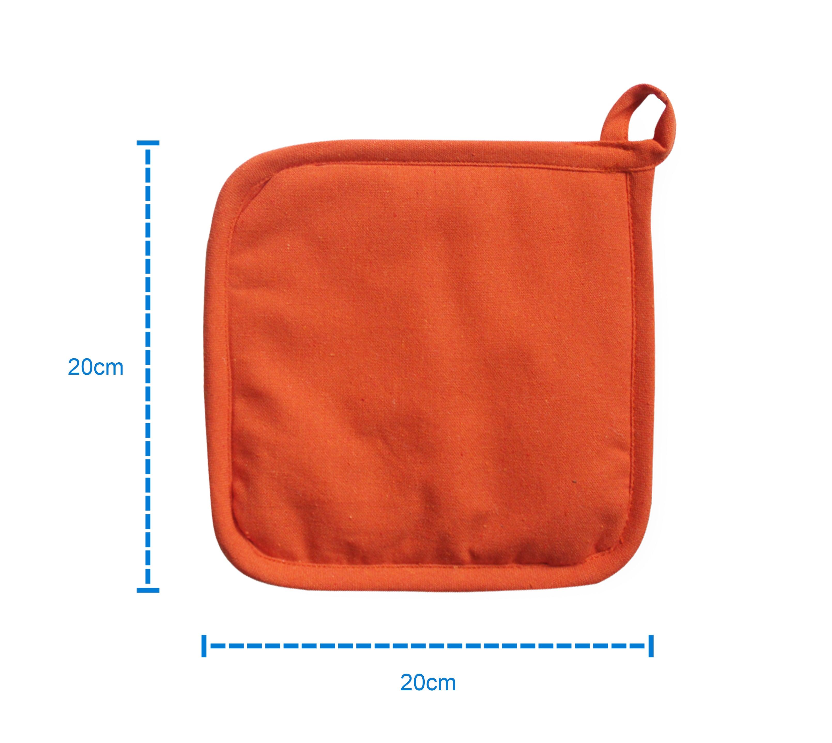 Cotton Solid Orange Pot Holders Pack Of 3
