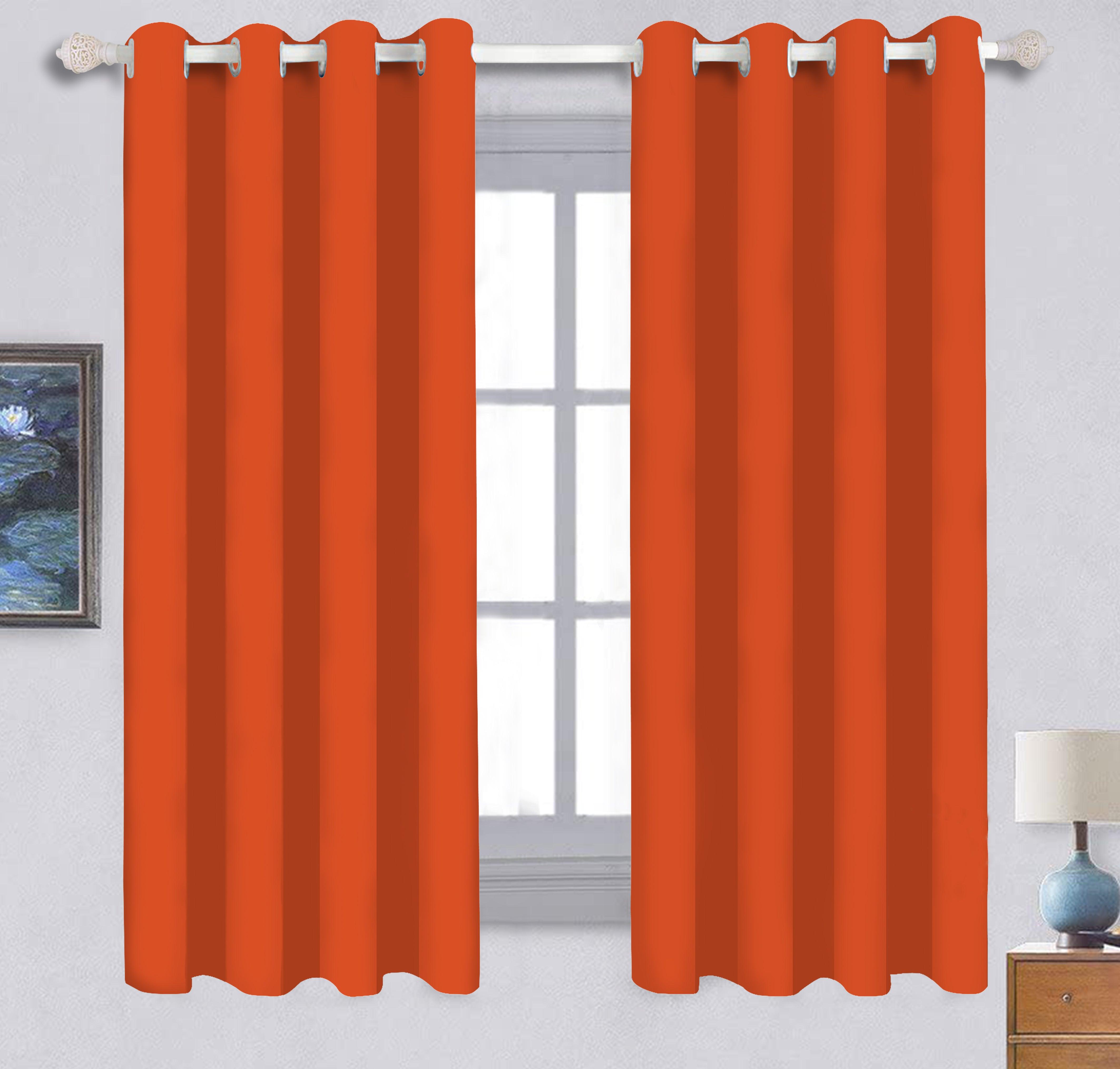 Cotton Solid Orange 5ft Window Curtains Pack Of 2