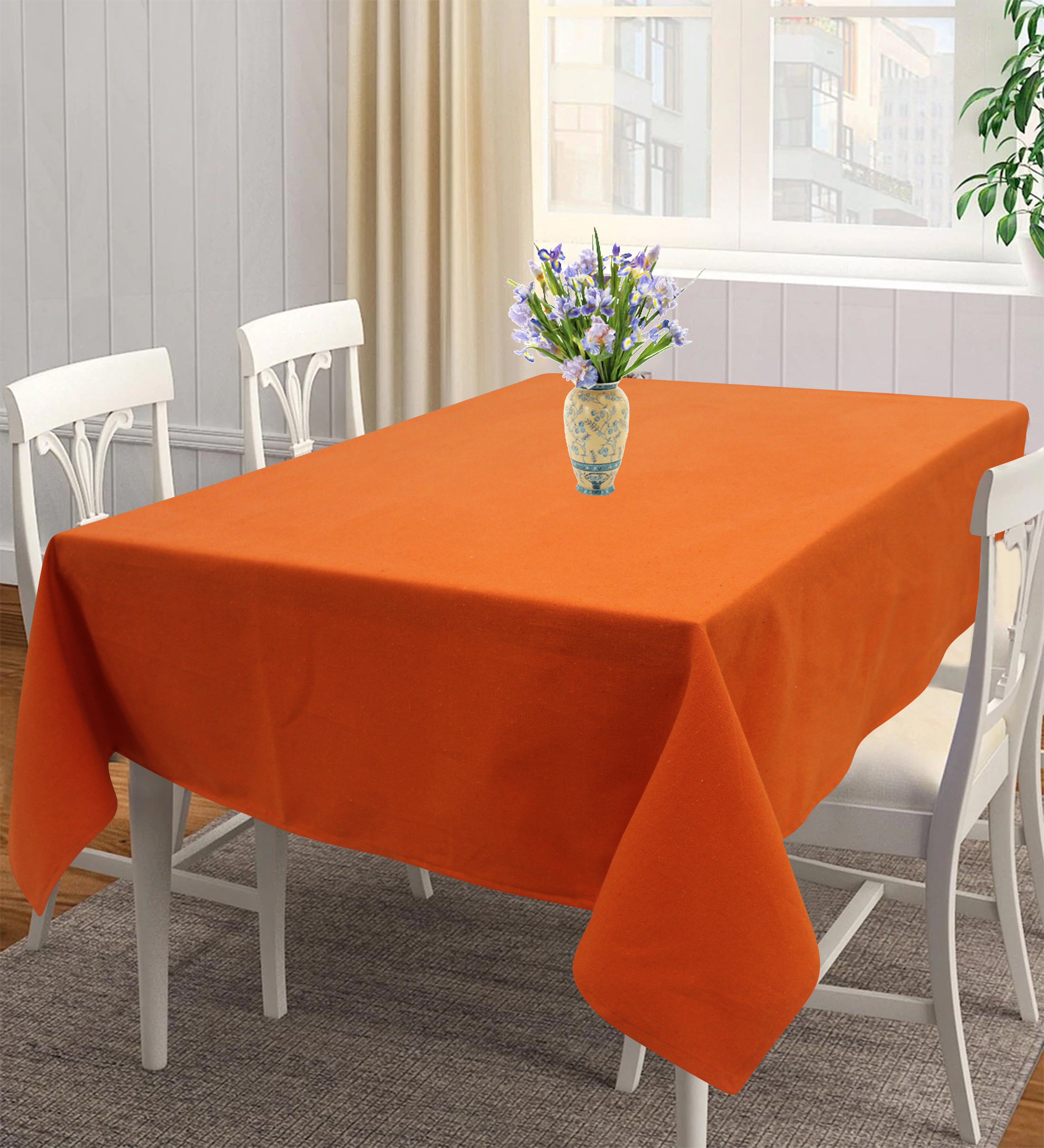 Cotton Solid Orange 8 Seater Table Cloths