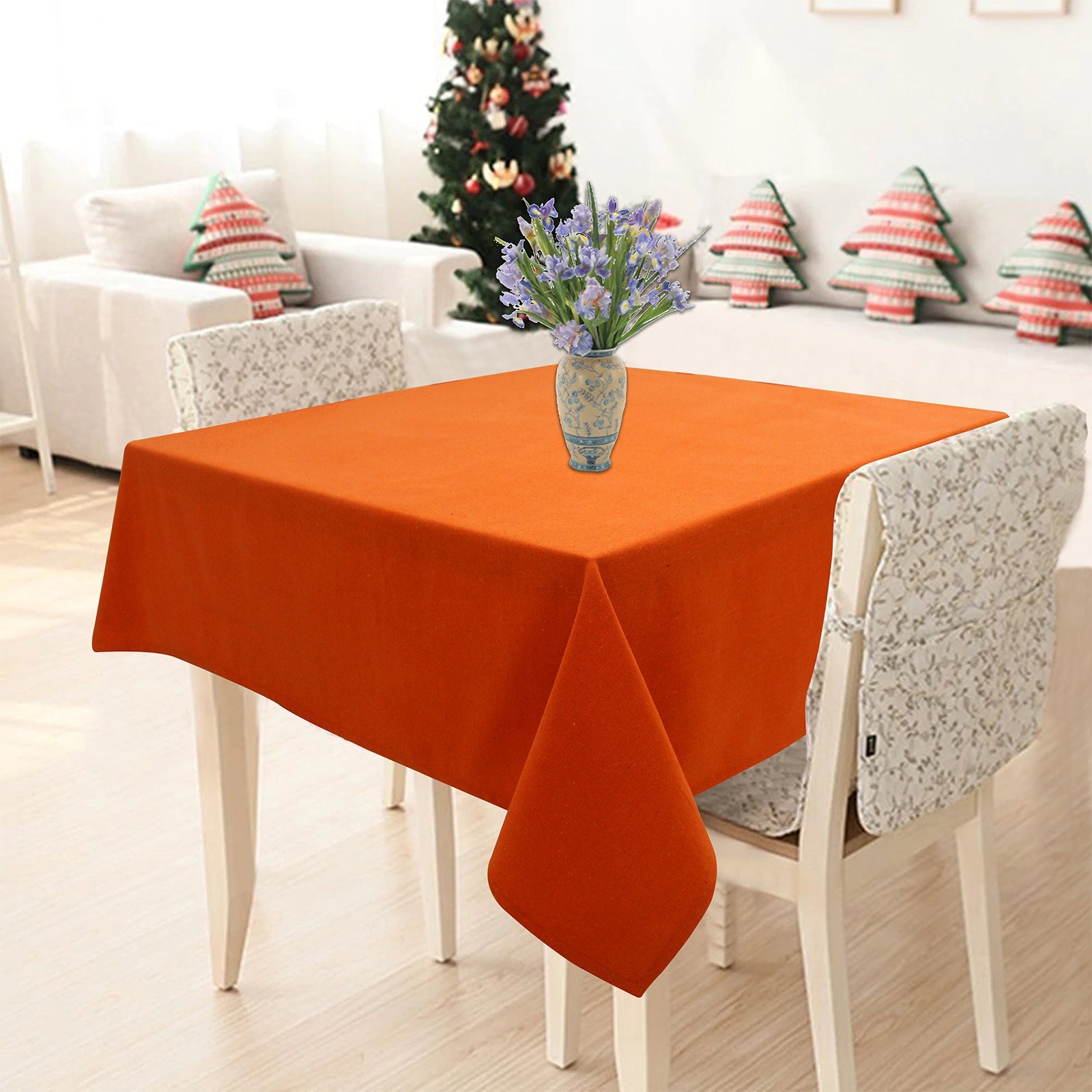 Cotton Solid Orange 4 Seater Table Cloths