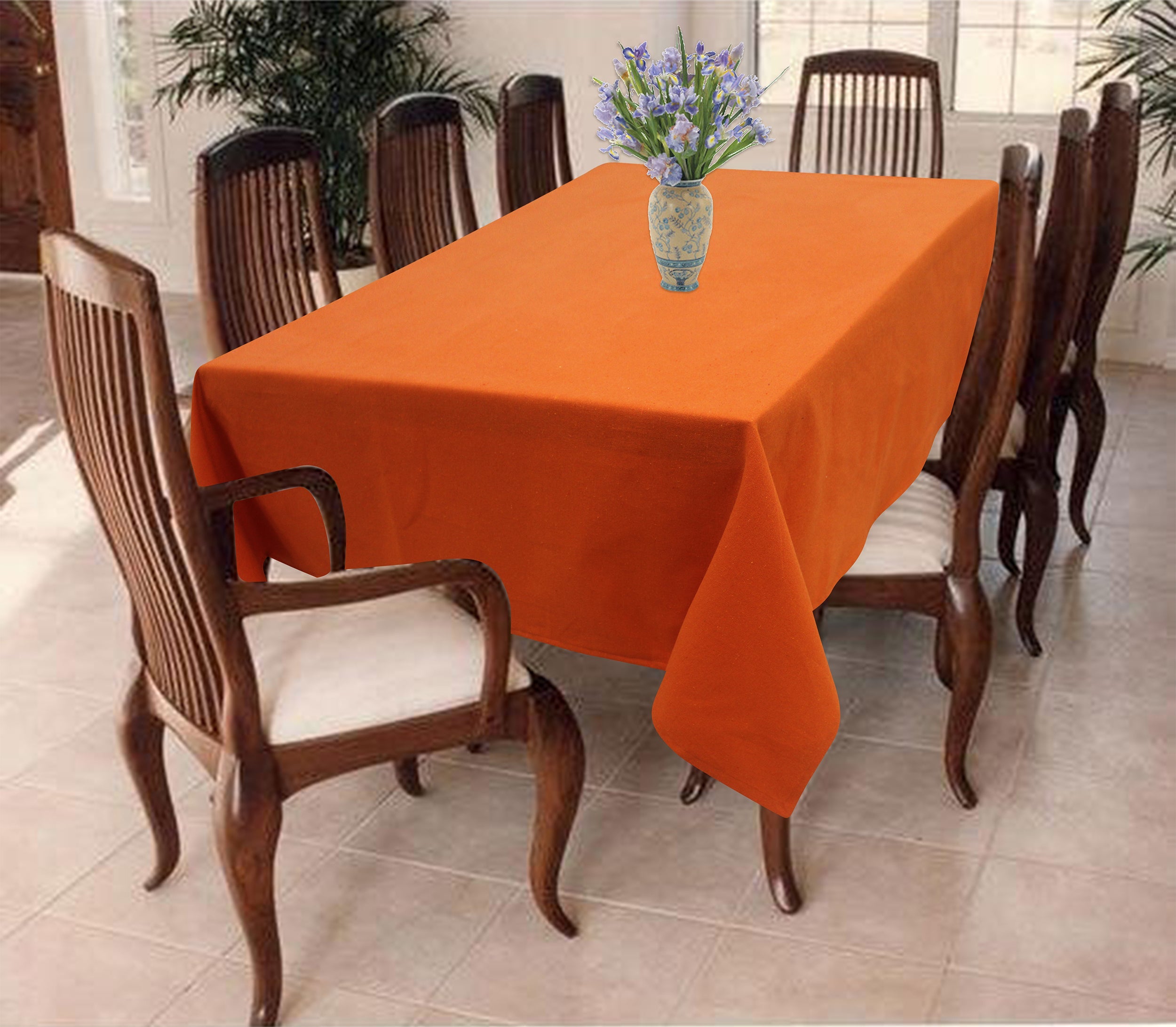 Cotton Solid Orange 4 Seater Table Cloths