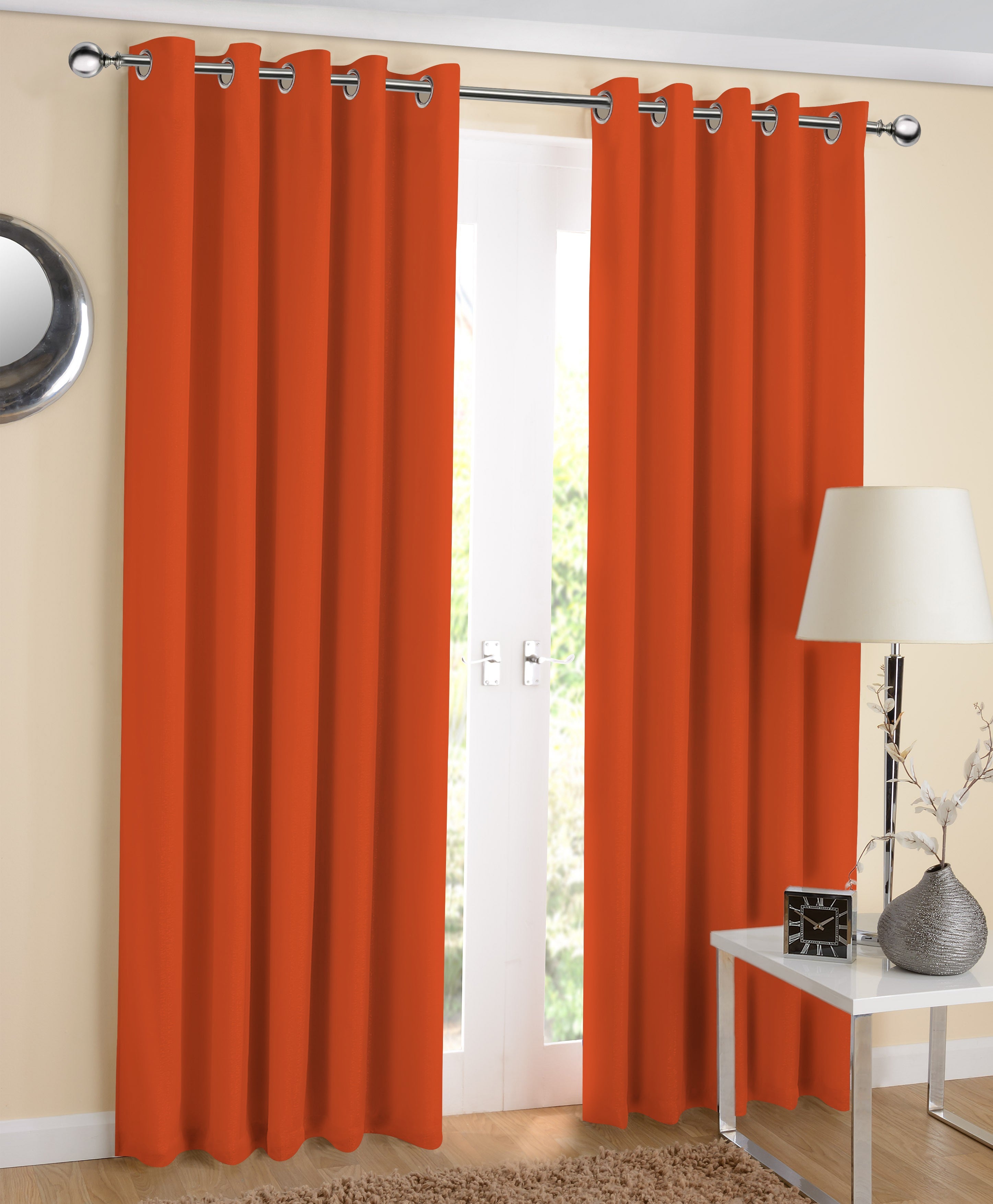Cotton Solid Orange 5ft Window Curtains Pack Of 2