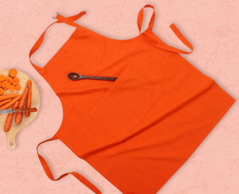 Cotton Solid Orange Free Size Apron