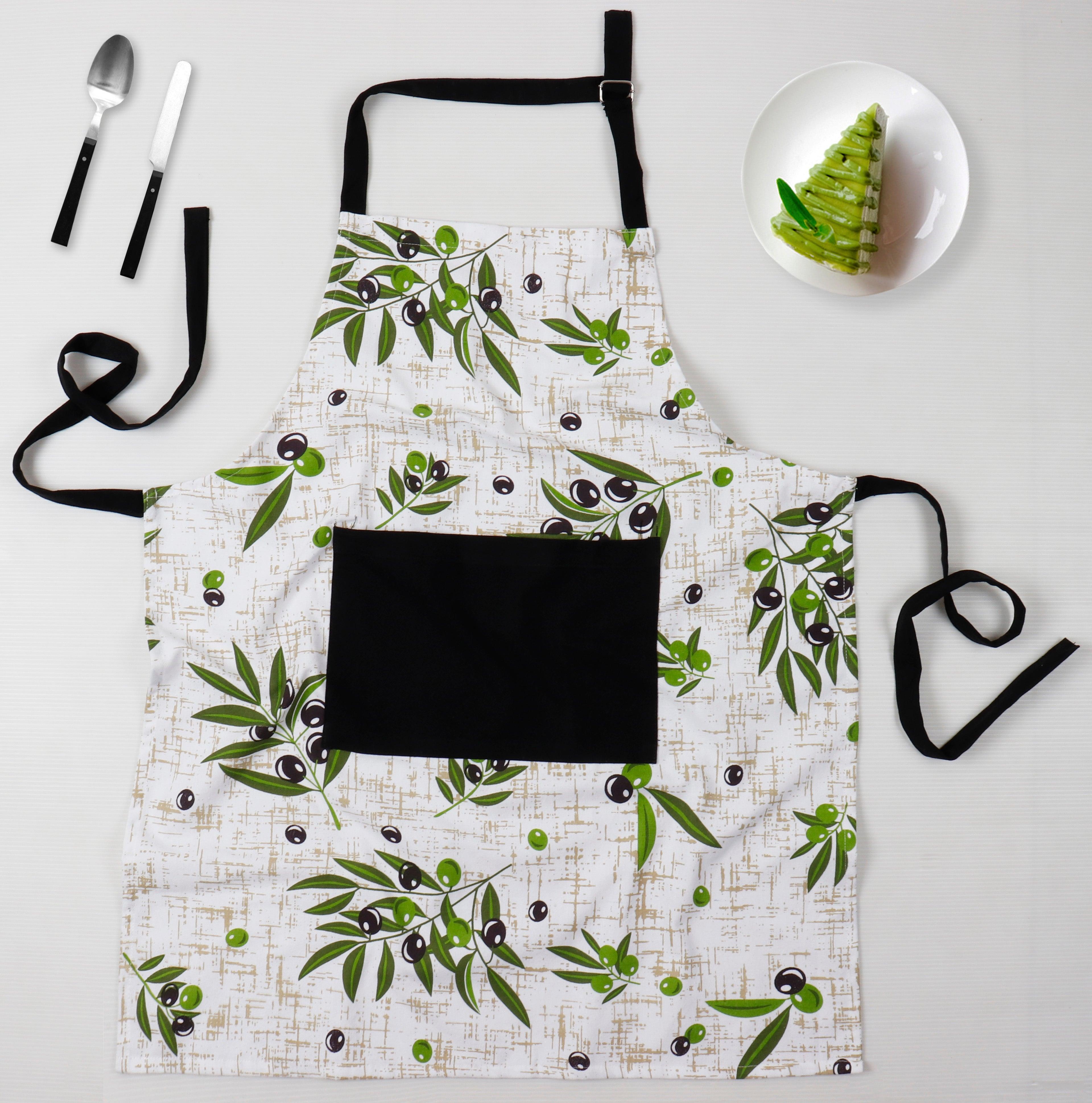 Cotton Anjoe Olive Leaf With Solid Pocket Free Size Apron