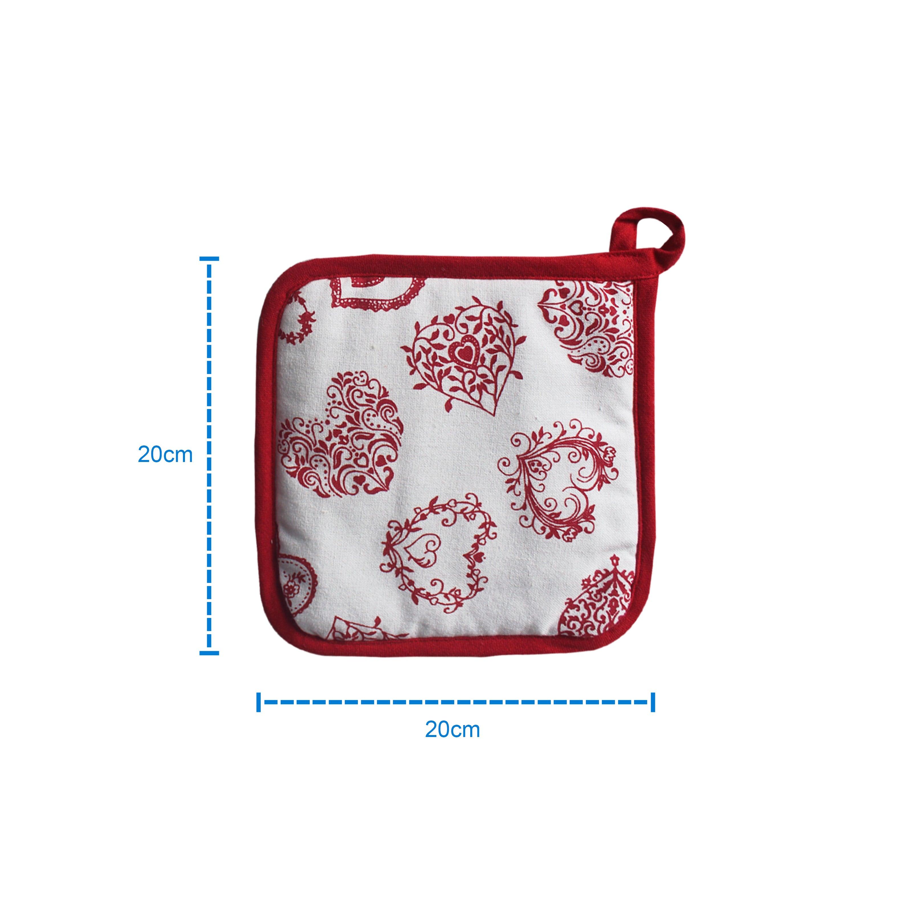 Cotton Red Heart Pot Holders Pack Of 3
