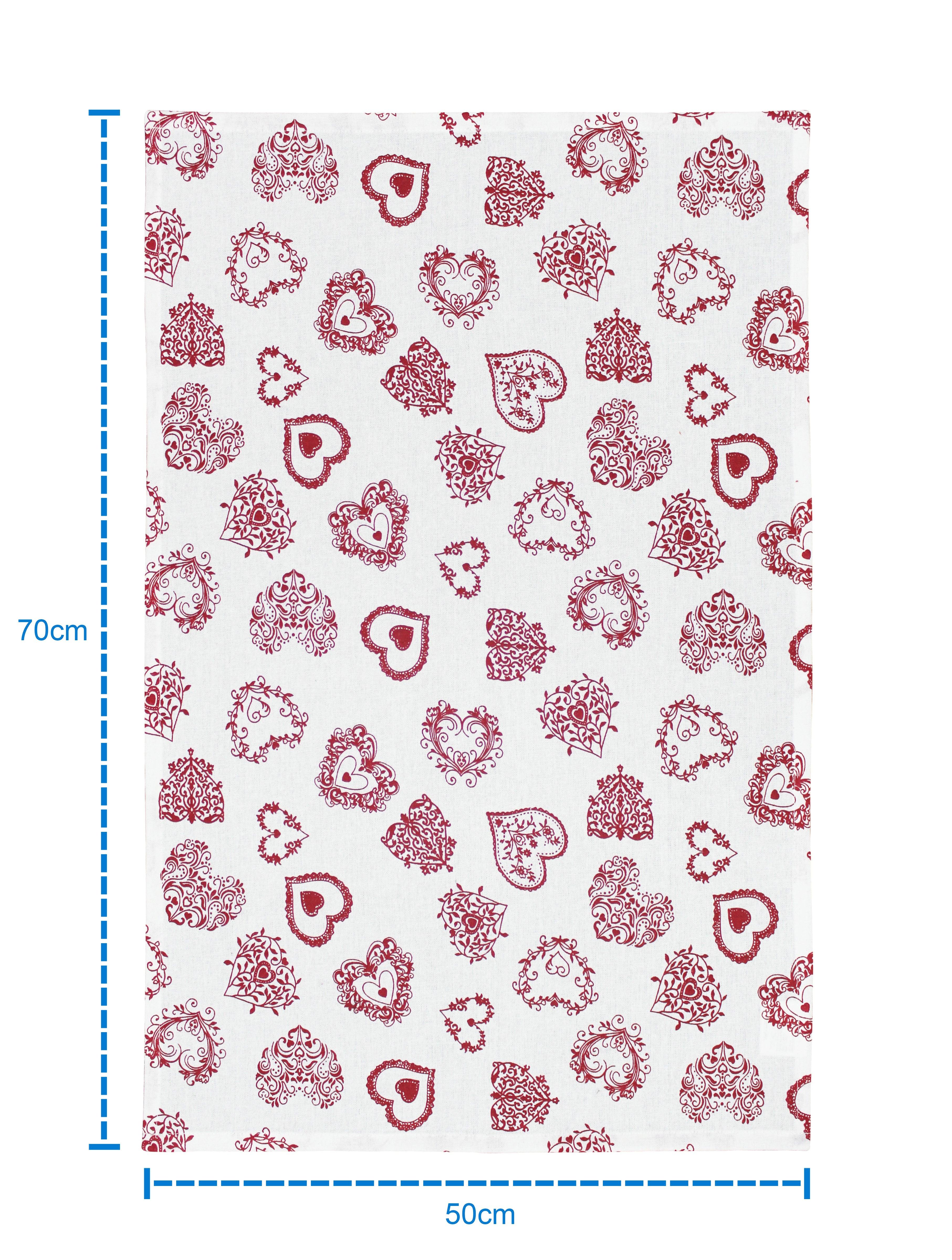 Cotton Red Heart Kitchen Towels Pack Of 4