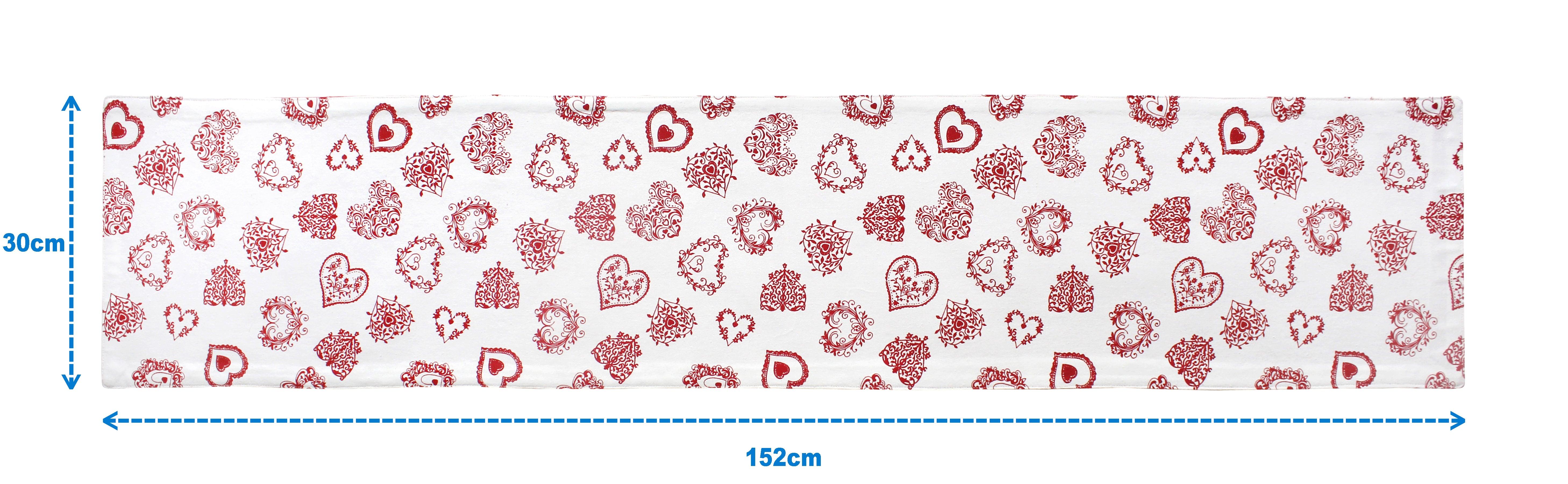 Cotton Red Heart Table Runner