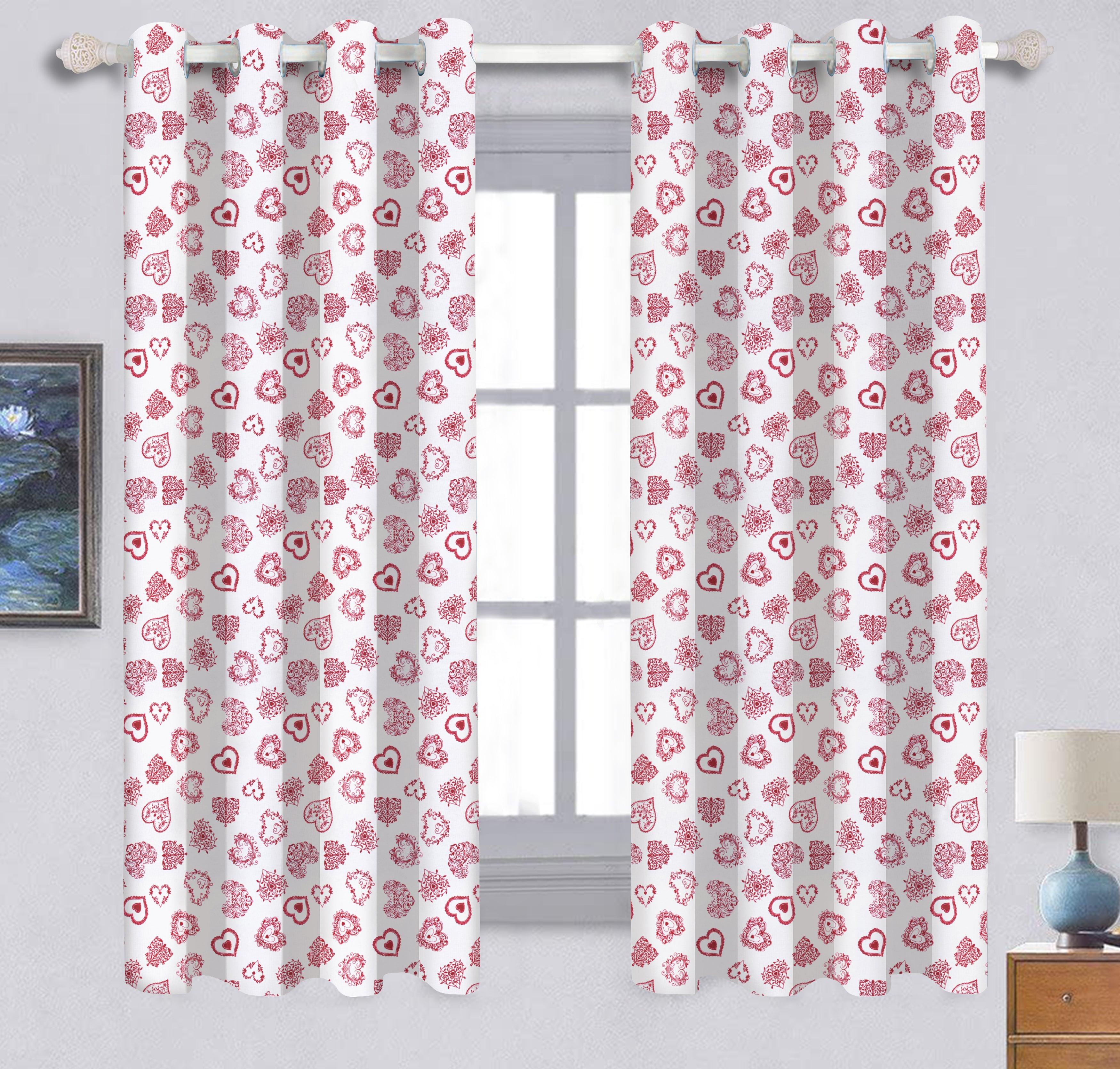 Cotton Red Heart 5ft Window Curtains Pack Of 2