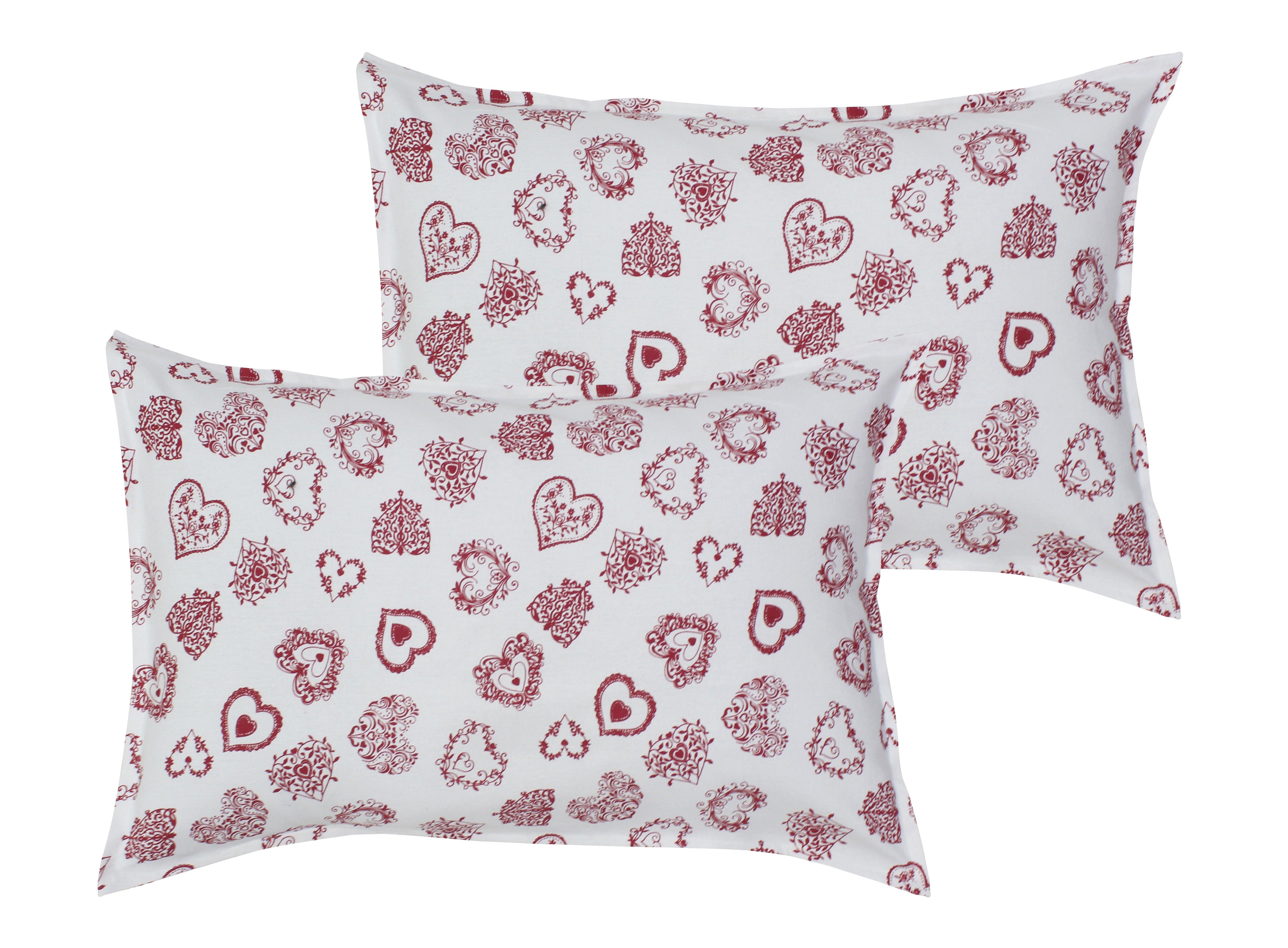 Cotton Red Heart Pillow Covers Pack Of 2